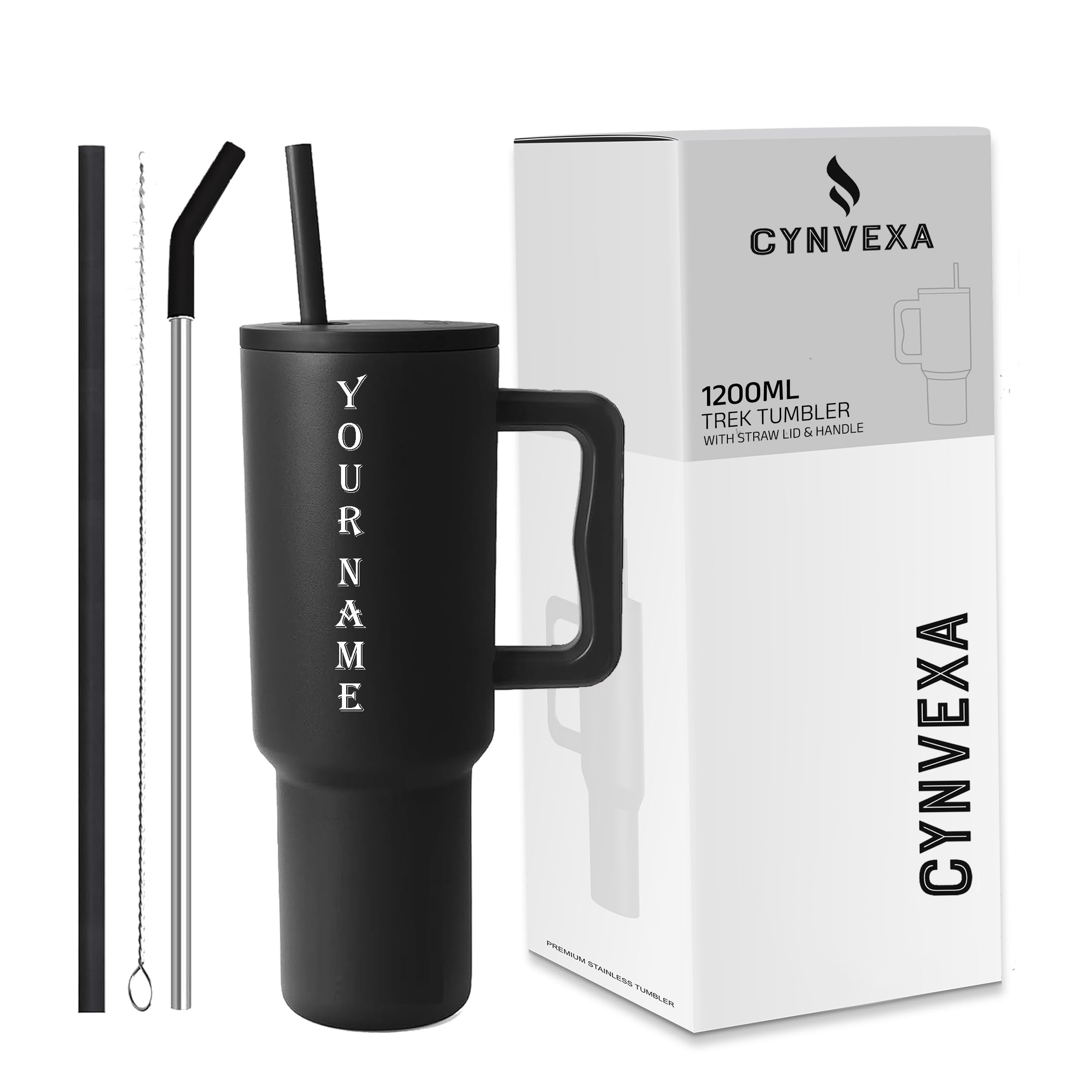 Tumbler with lid and Straw 1200ML Cup Stainless Steel Vacuum Insulated Tumbler for Water, Iced Tea or Coffee 1.2L Office Gym Travelling (Black Custome)