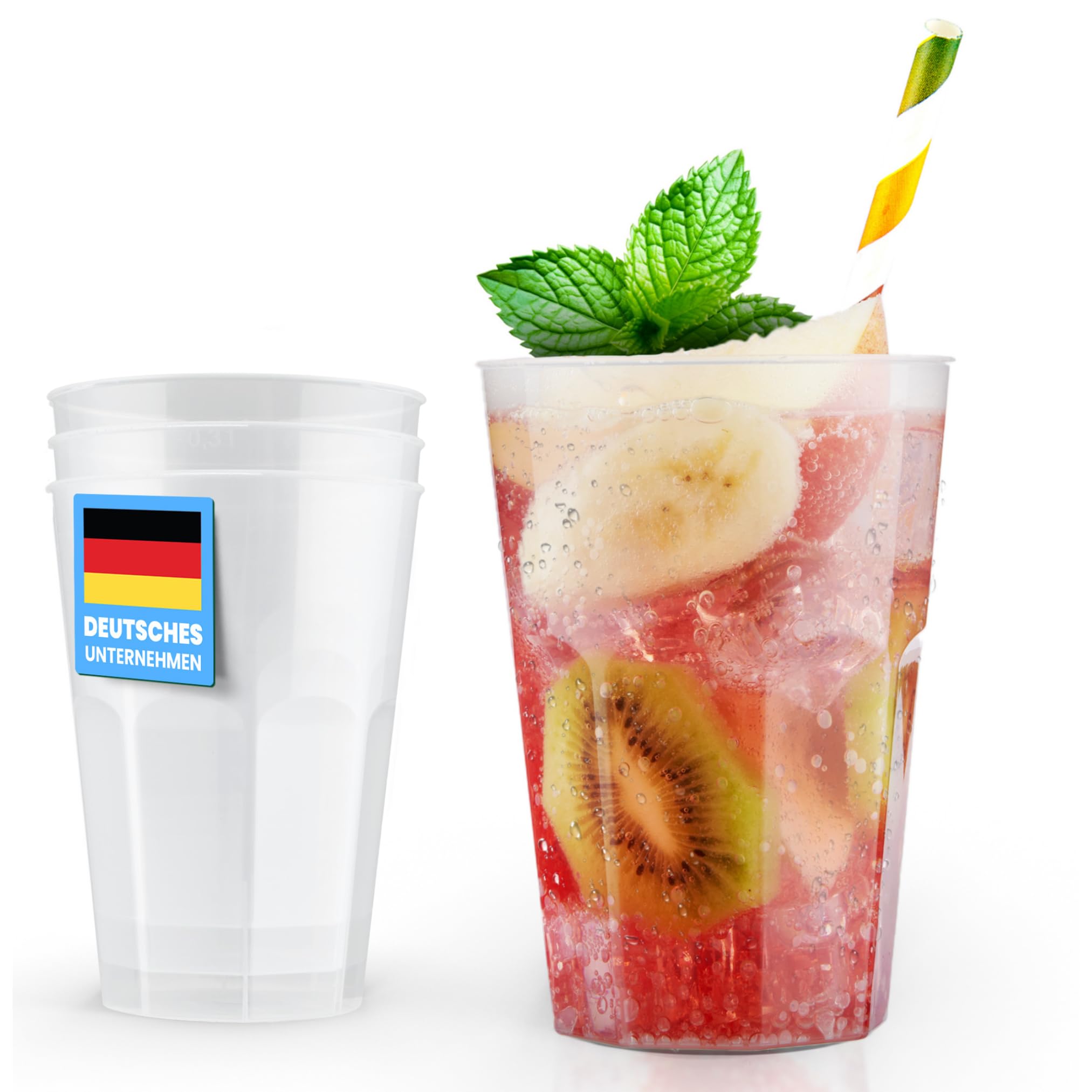 Trinklicht 30 Cocktailbecher 0,3 L | Bruchsichere Plastikbecher Transparent | Spülmaschinenfest & Flexibler Kunststoff | Robuste Trinkbecher für Kaltgetränke | Cocktail Mehrwegbecher & Partybecher