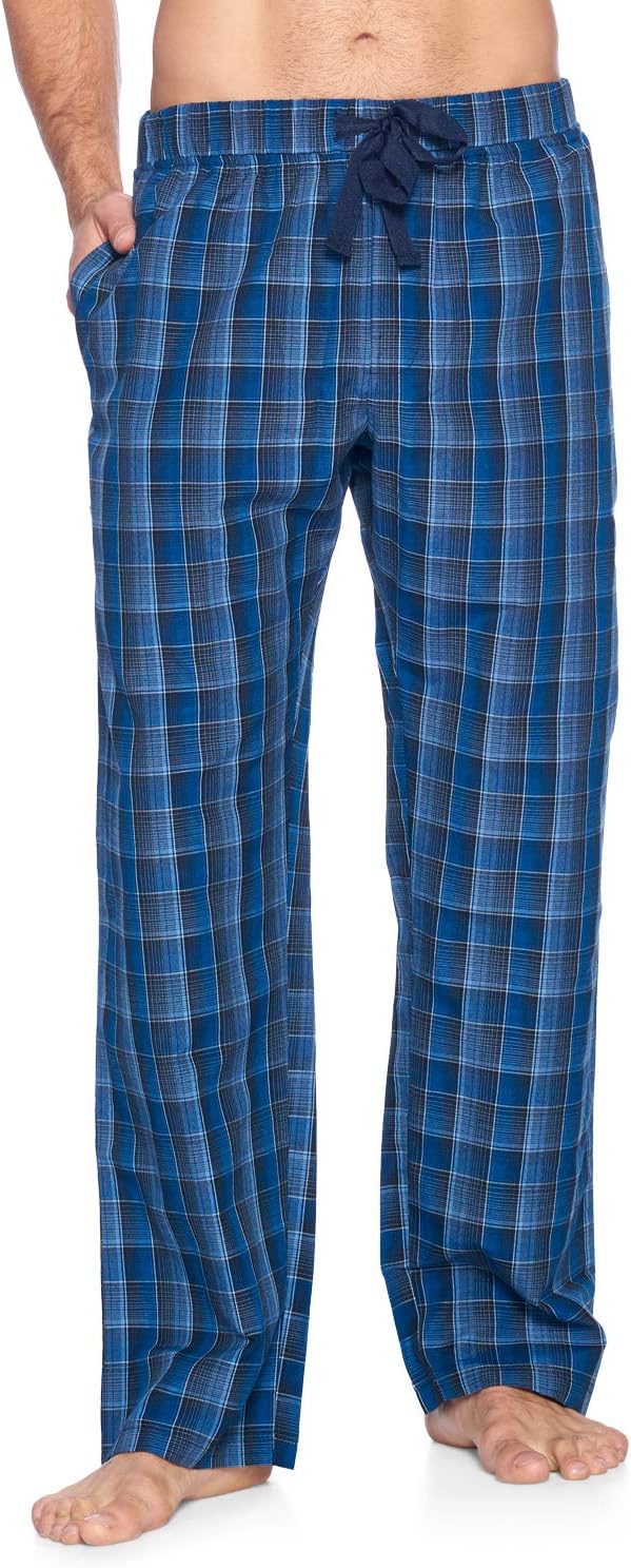 Ashford & Brooks Men’s Woven Plaid Sleep Pajama Pants Long PJ Sleepwear & Loungewear Bottoms - Blue/Grey - Medium