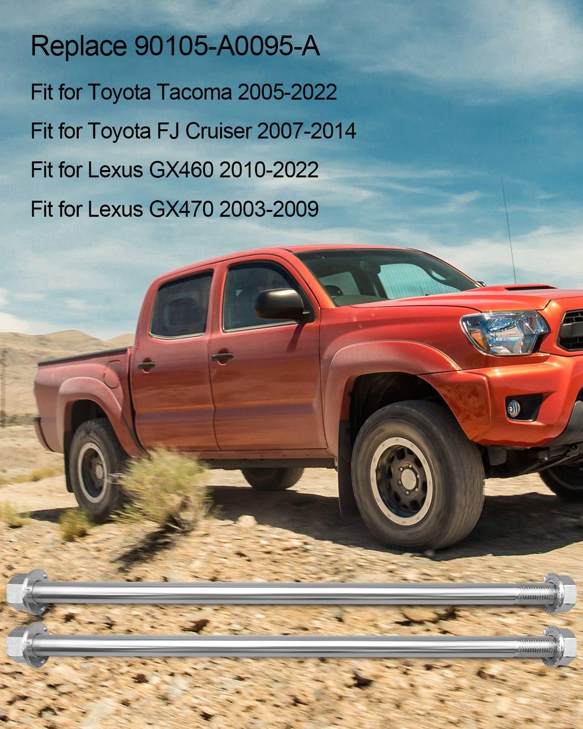2Pcs Front Upper Control Arm Bolt Fit For Toyota 4Runner Tacoma FJ Cruiser Lexus GX460 GX470 2003-2023, Axle Flange Bolt With Nut Replace 90105-A0095
