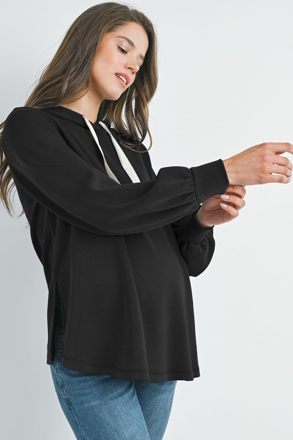 LaClef Womens Maternity Oversized Pullover Hoodie Side Slit Fleece Sweater