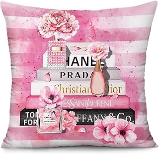 Pink Throw Pillow Covers 18x18 Inch Fashion Floral Perfume Striped Decor...