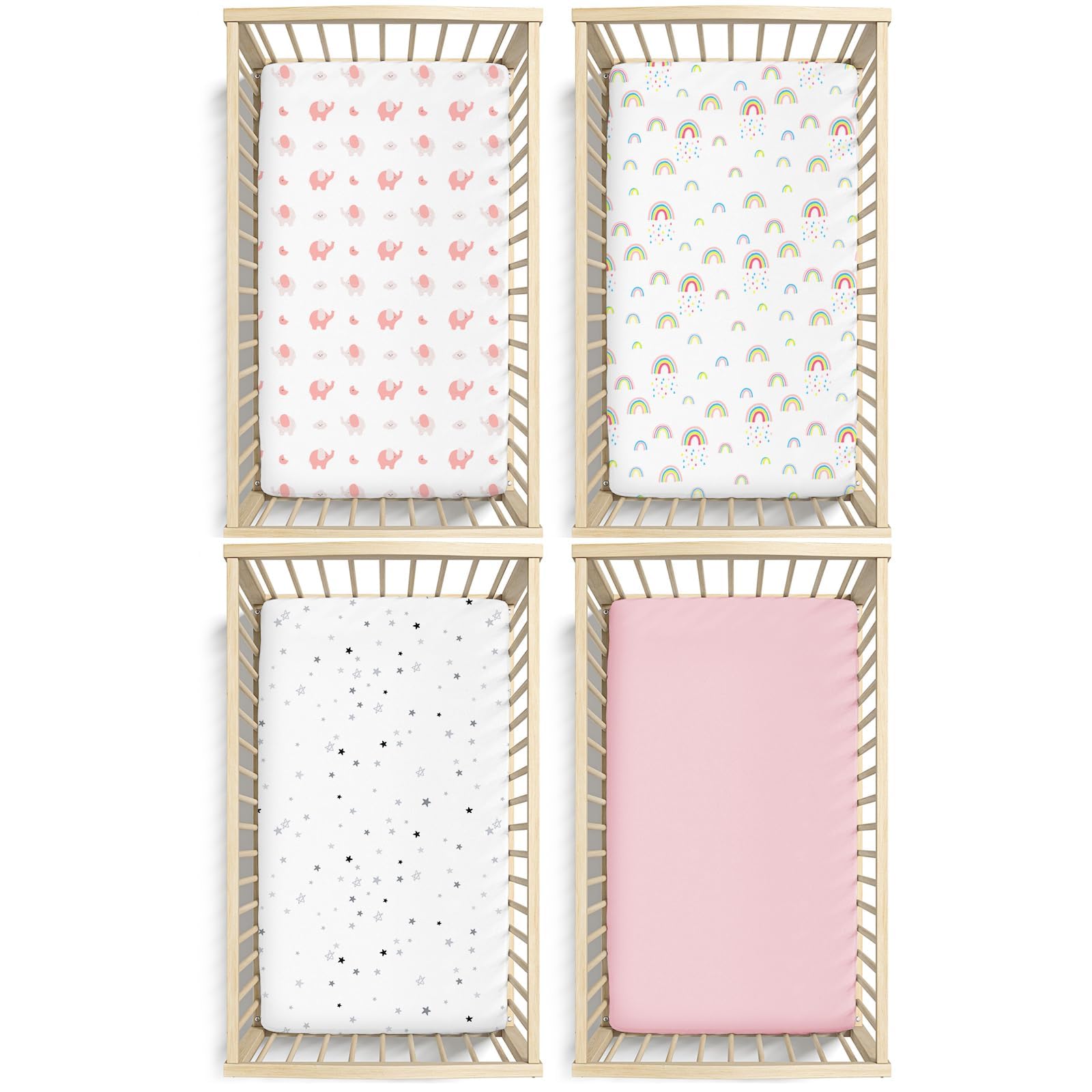 Little Grape Land Draps Housse Bébé 70x140 cm Lot de 4, Draps Housse Lit Bébé Doux et Respirants en Microfibre Polyester, Certifiés Oeko-TEX, Draps Universels pour Lit et Berceau, Arc-en-Ciel