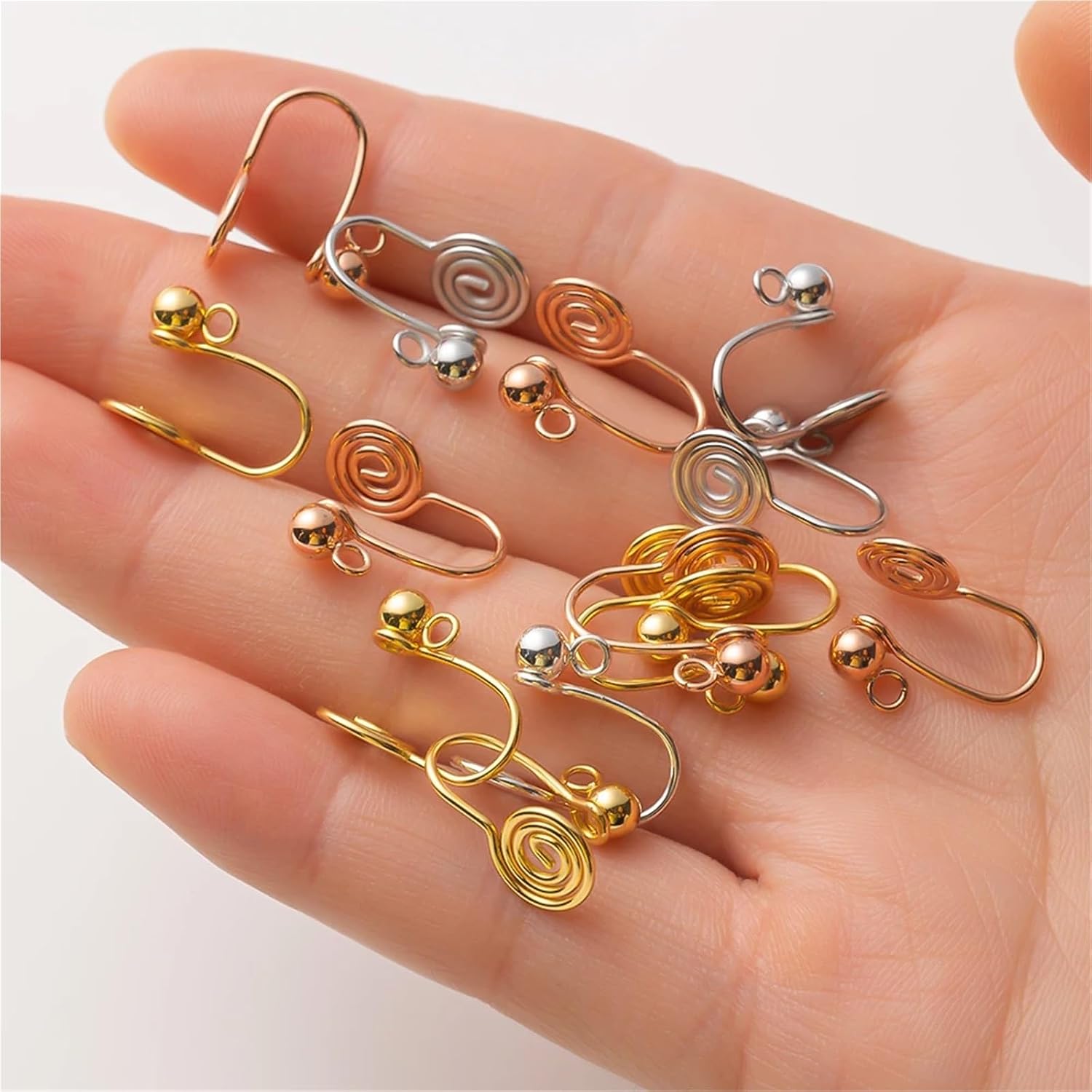 Clip On Earring Backs 100pcs Spiral Earring Converter Clip Components Findings for DIY Non-Pierced Jewelry Making Supplies(Rhodium)