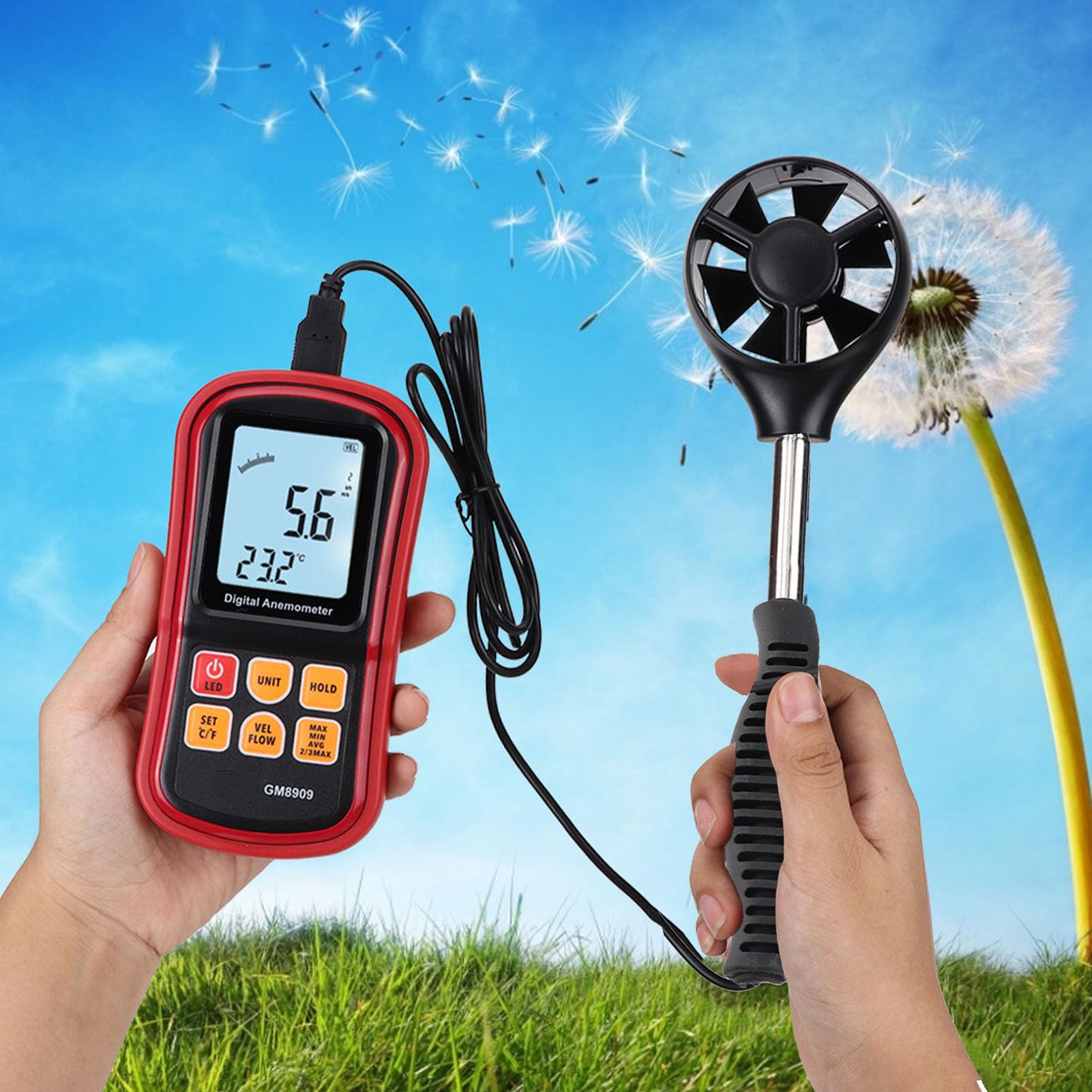 Anemómetro digital Medidor de velocidad del viento multifuncional para diversas aplicaciones