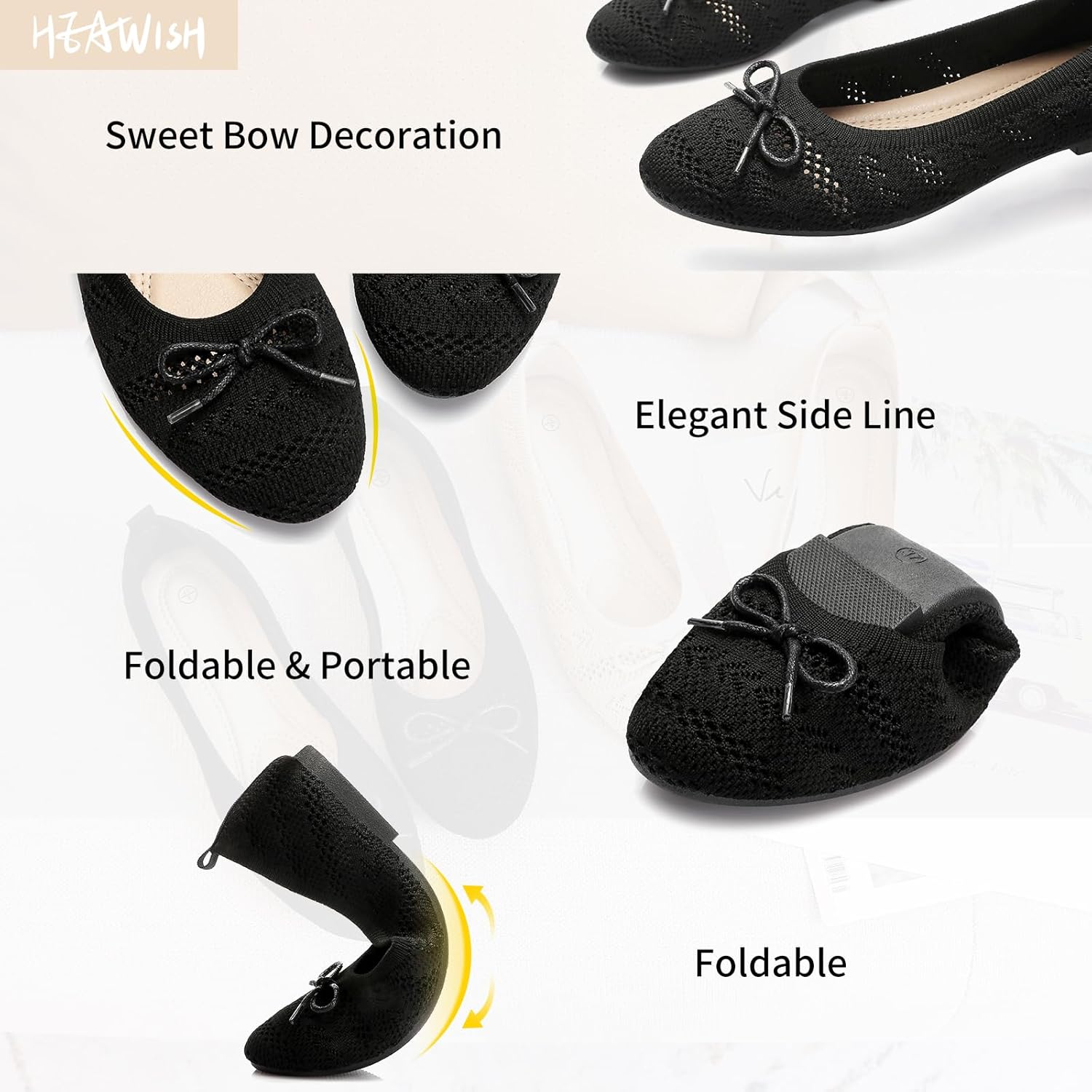 HEAWISH Women’s Flats Shoes Comfortable Crochet Lace Mesh Round Toe Slip On Casual Ballet Flats Dress Shoes - Image 4