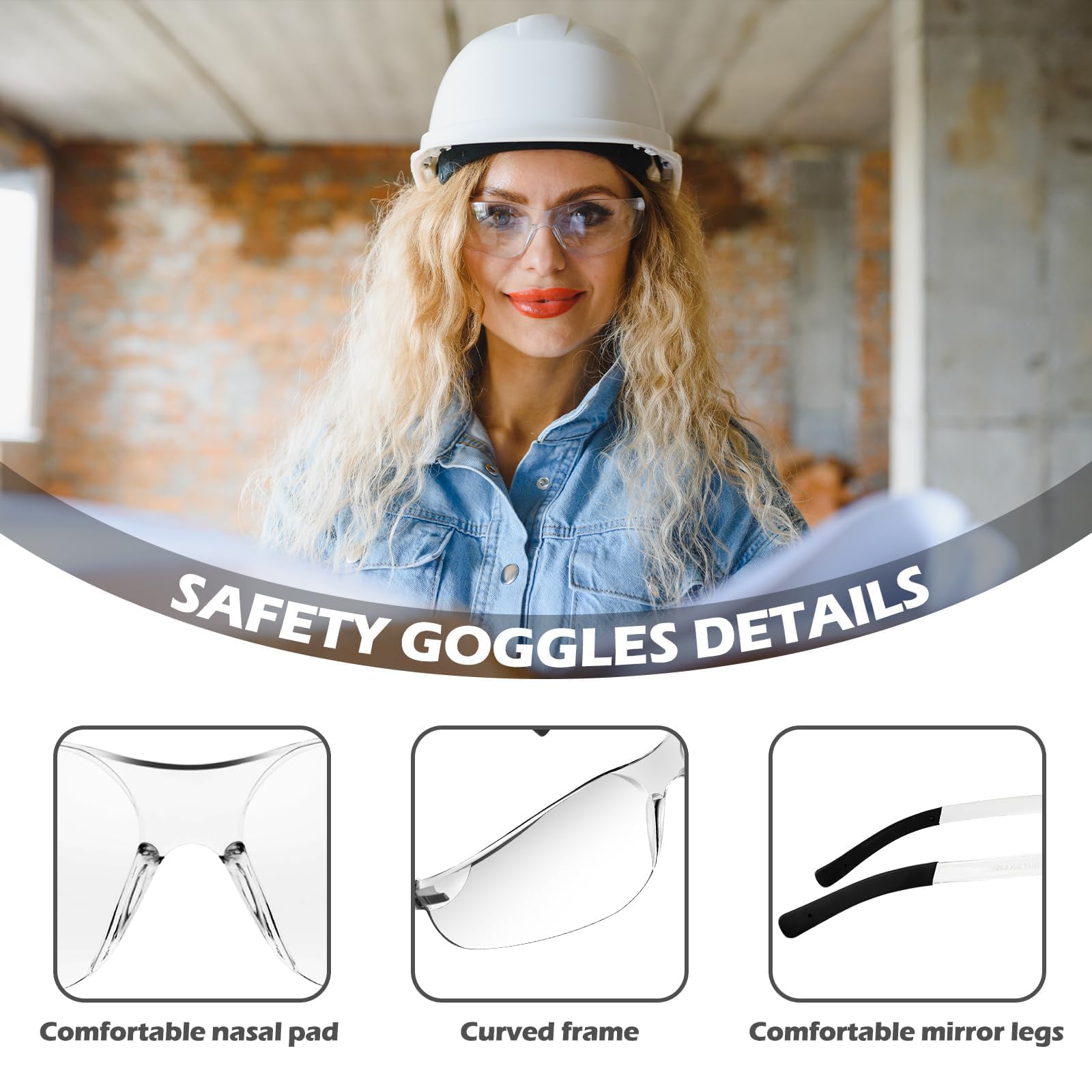 Paquete de 150 lentes de seguridad transparentes/tintados, gafas protectoras a granel para uso en interiores y exteriores, mujeres, hombres, trabajo, laboratorio, construcción