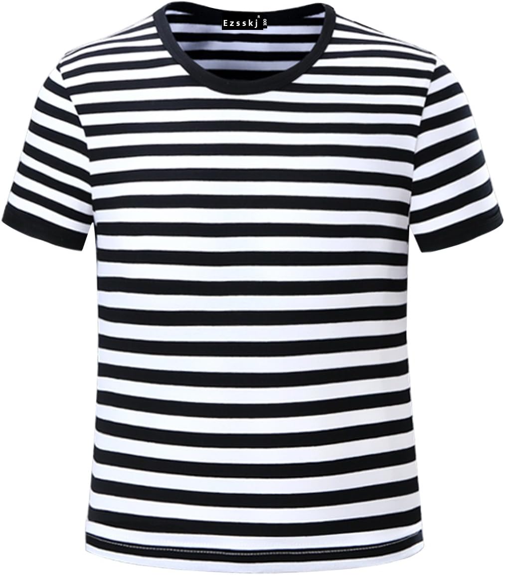 Ezsskj Kids Boys Children's Toddler Striped T Shirts Short Sleeve Crew Neck Stripes Tee