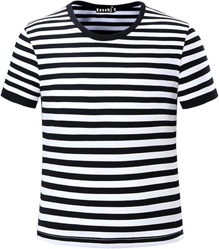 Miniatura 2 de Ezsskj Camiseta de Pugsley Addams para niños, camiseta de rayas negras y blancas para Halloween, disfraces de ladrón de bancos, camisetas novedosas,
