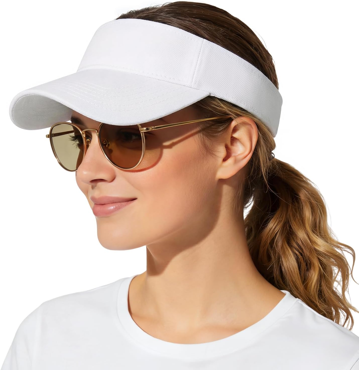 Comfortable Breathable Sun Visors for Women-Cotton Structured Brim Pontail Visor Hats for Casual,Walking,Beach