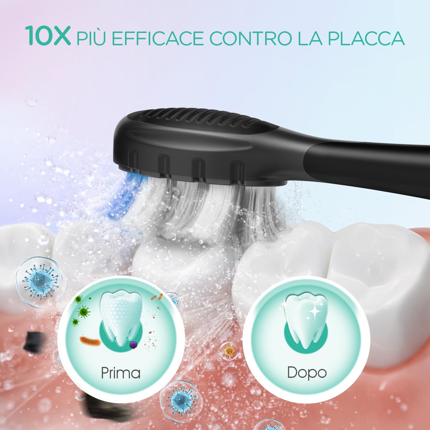 VOYOR-HEALTH Spazzolino Elettrico Sonico per Adulti 41000 VPM con 6 Testine | Batteria da 70 Giorni, Spazzolino Elettrico da Viaggio, Timer 2 Minuti, IPX7, 3 Modalità di Pulizia per Famiglia, ET110 Nero