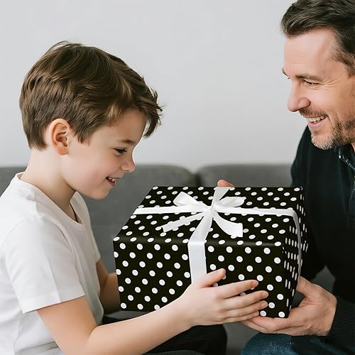 Miniatura 7 de Papel de regalo reversible WRAPAHOLIC, diseño de lunares negro para regalos de cumpleaños, santos, bodas, baby shower. Medidas 30 pulgadas x 33 pies.