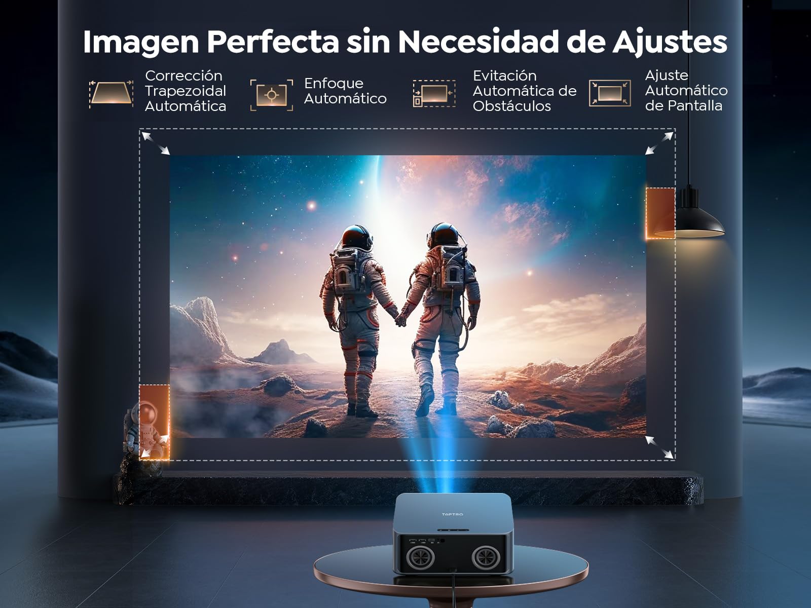 Proyector【Alto Brillo1600 ANSI/Compatible con Netflix/36W Dolby】Smart Proyector 4K soporte App Oficial Integrada AI Auto Focus/Keystone, Proyector1080P Nativo WiFi6 Bluetooth5.2 Zoom 50% Cine en Casa