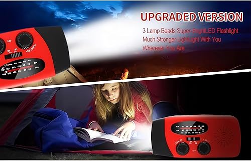 Miniatura 6 de Radio meteorológica de emergencia, manivela, 4000 mAh, portátil, carga solar, con AMFMNOAA, 3 linternas LED, sensor de movimiento, lámpara de