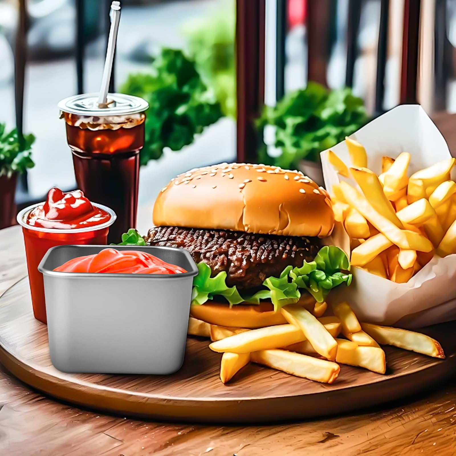GOMETY 6 recipientes para aderezos para ensaladas, 180 ml, de acero inoxidable, recipiente para aperitivos con tapa de silicona, mini recipientes para salsas a prueba de fugas, caja de almacenamiento