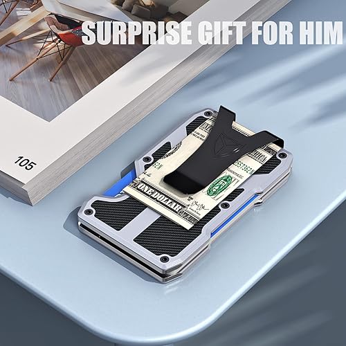 Miniatura 6 de DONWORD Minimalist Wallet for Men RFID Blocking Aluminum Wallet Carbon Fiber Card Case Metal Wallet Minimalist Front Pocket Card Holder Cash Strap