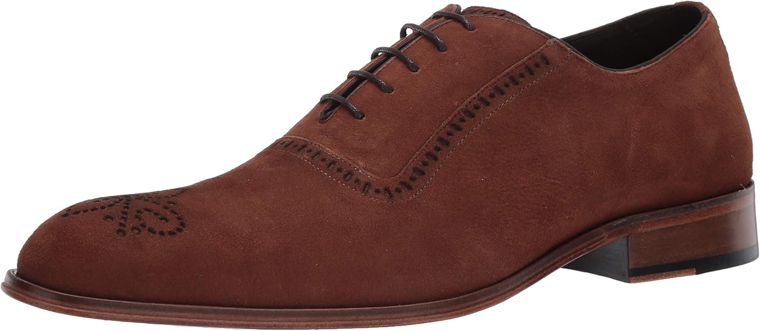 Marc Joseph New York Men's Genuine Leather Gold Collection Dress Oxford With Medallion Detail, cappuccino Kid Suede, 11 M US