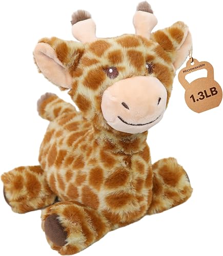 Weighted Giraffe Stuffed Animal, Microwavable Plush Toy, 1.3lb Heatable Lying Giraffe Plush with Natural Stone, Soft Cute Giraffe Plush for Children Adults, 10 Inch