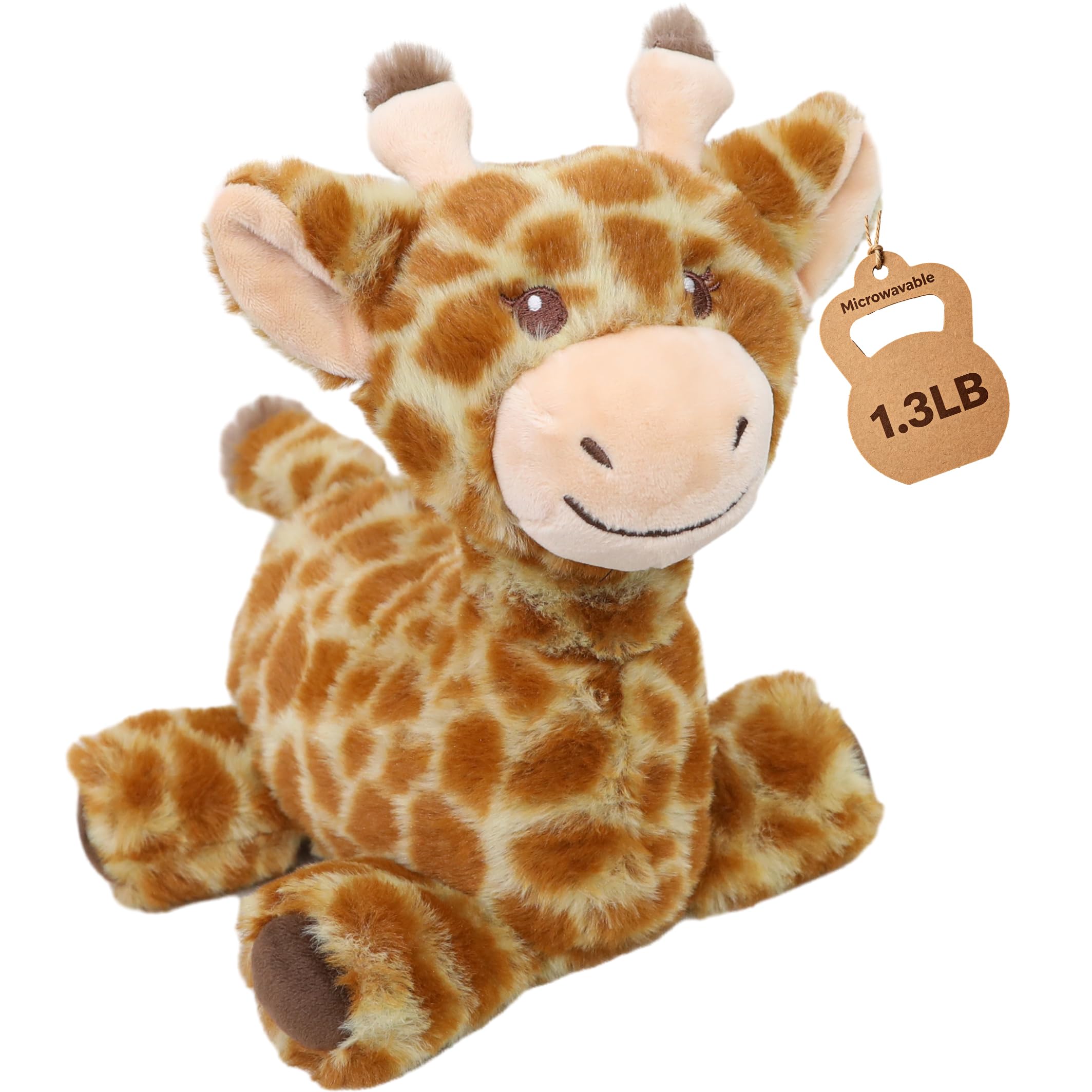 Weighted Giraffe Stuffed Animal, Microwavable Plush Toy, 1.3lb Heatable Lying Giraffe Plush with Natural Stone, Soft Cute Giraffe Plush for Kids Adults, 10 Inch