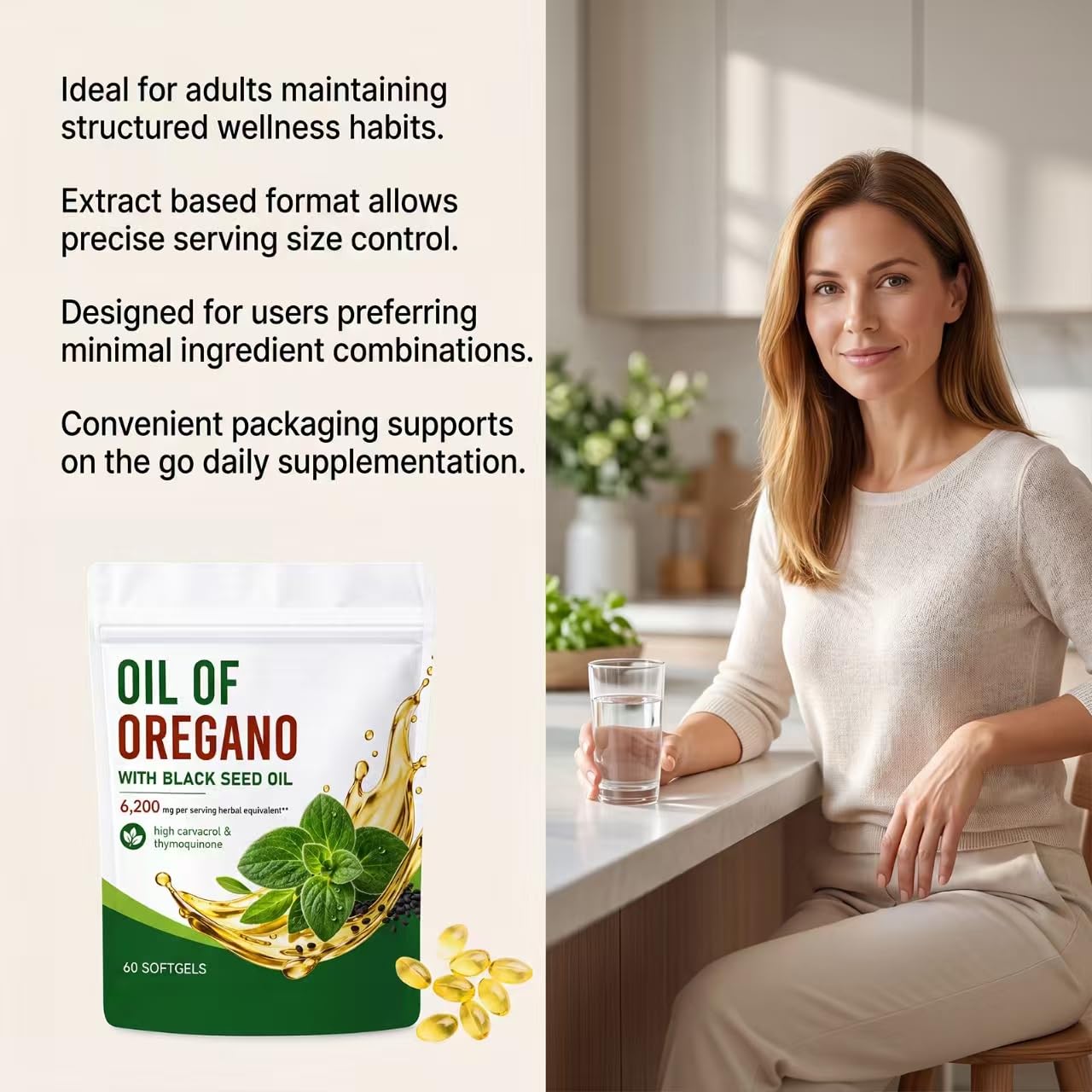 Aceite de orégano con aceite de semilla negra 6200 mg, apoyo digestivo