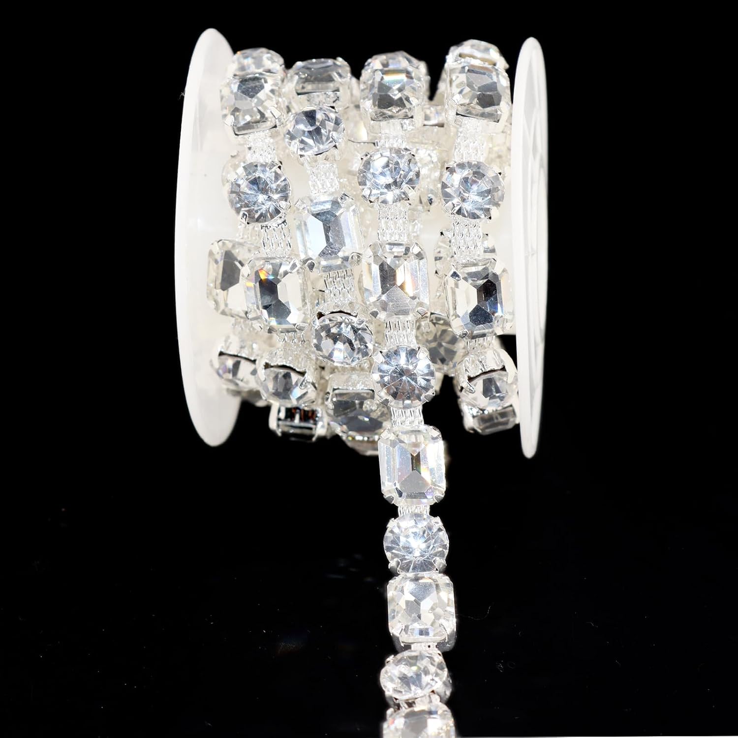 Jerler 1 Yard Rhinestone Trim Applique Crystal Chain Banding Diamond, Rhinestones for Crafts Clothing and Bridal Embellishments Wedding Ideas Christmas Decorations, 0.3" Width (Trim-3, 1 Yard)