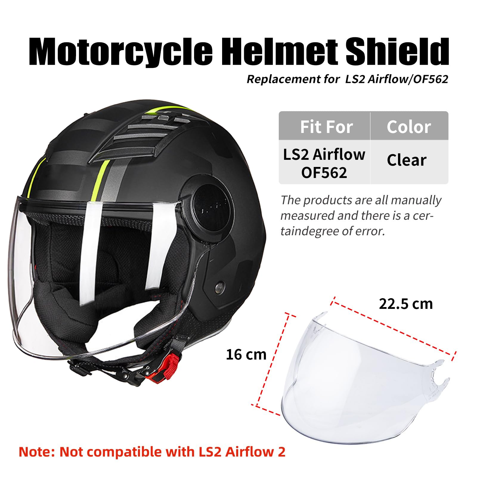 VCOROS Visiera Casco Moto Solo per OF562/AIRFLOW,Casco Parabrezza Moto Visiera a Lente Integrale,Protezione per Il Vento del Motociclo,Non incompatibile con LS2 Airflow II