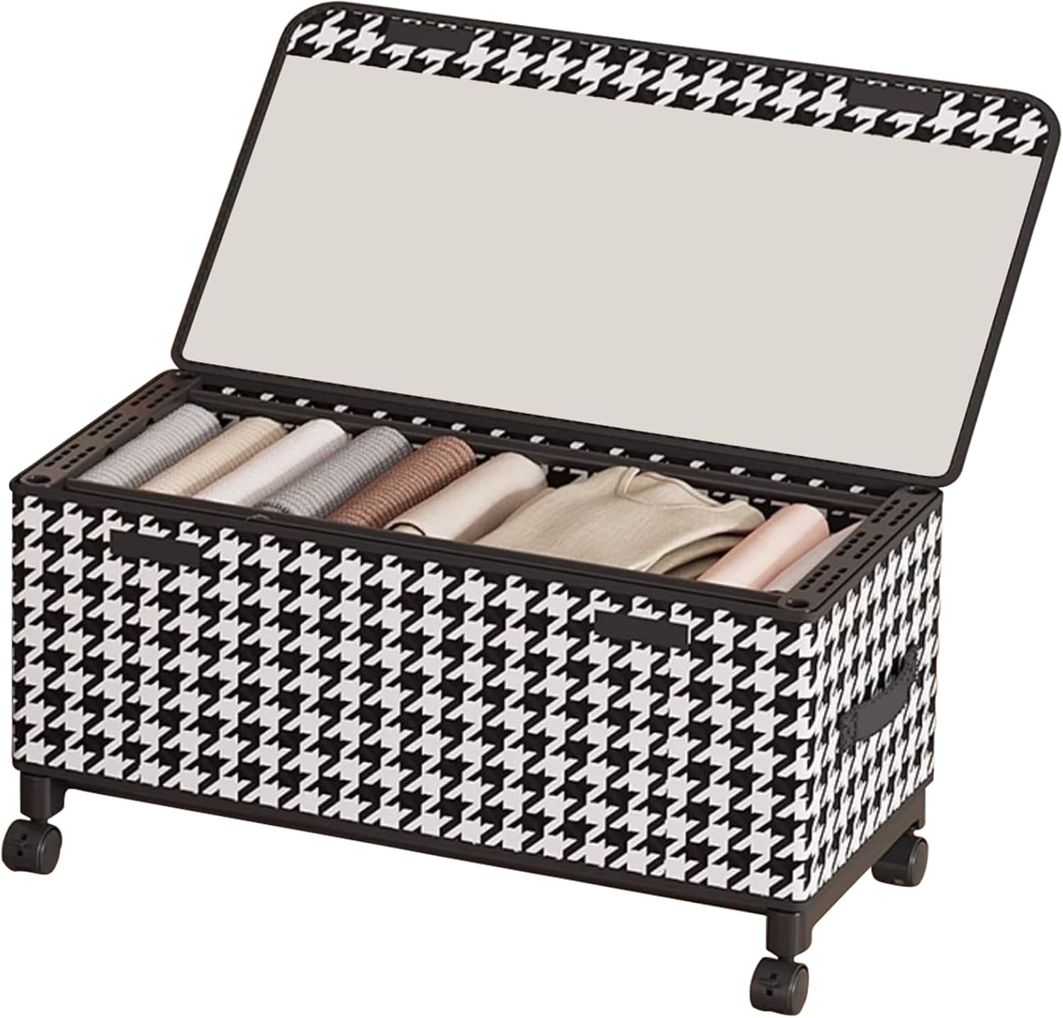 Under Bed Storage with Wheels, 65L Adjustable Underbed Bins 30.3×11.4×11.8" for Clothes Shoes Blankets (white)