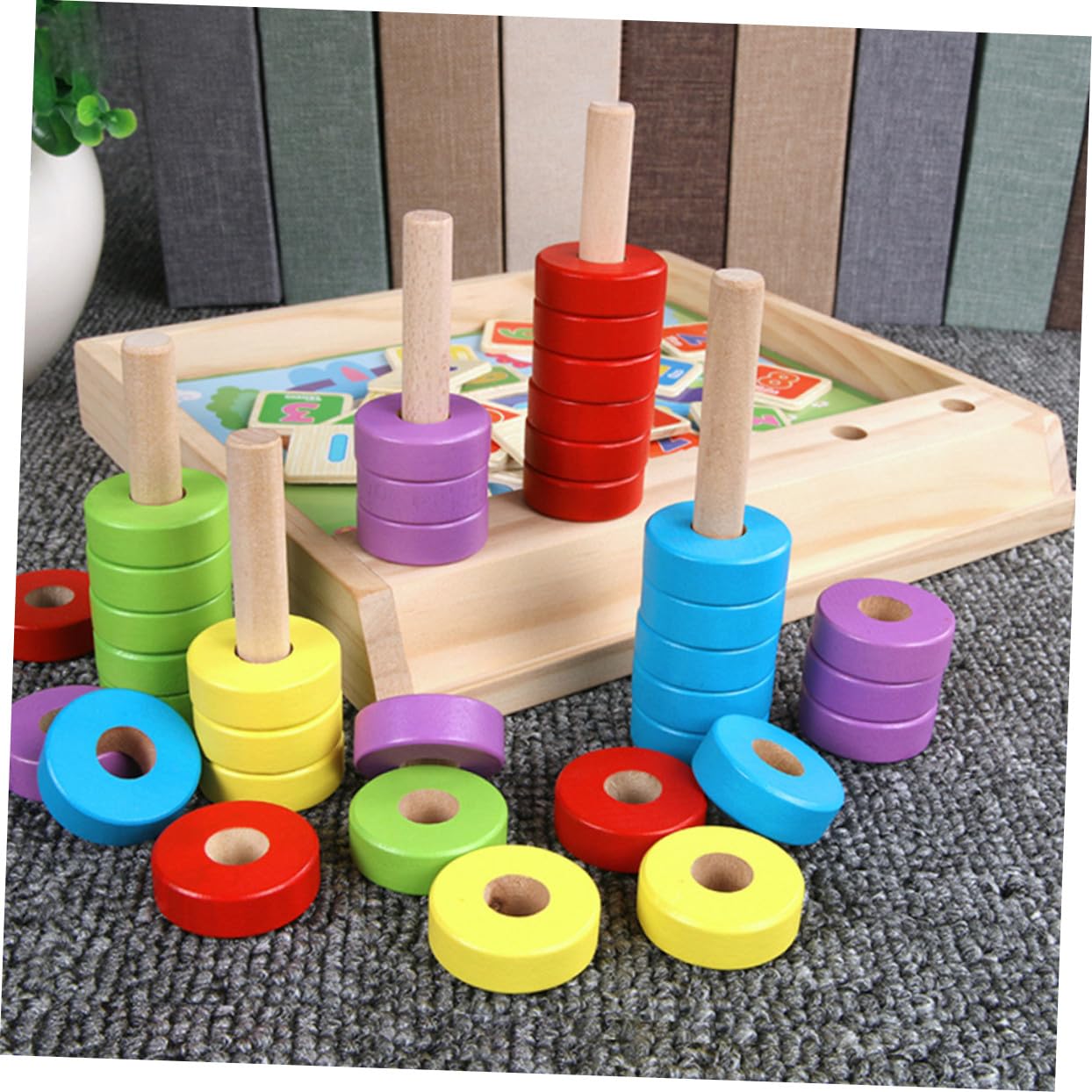FRCOLOR Caja de Bloques de Construcción de Madera Montessori para Juguete Educativo Multifuncional de Matemáticas Rompecabezas y Cubos de Aprendizaje Seguro y Didáctico para Niñas y