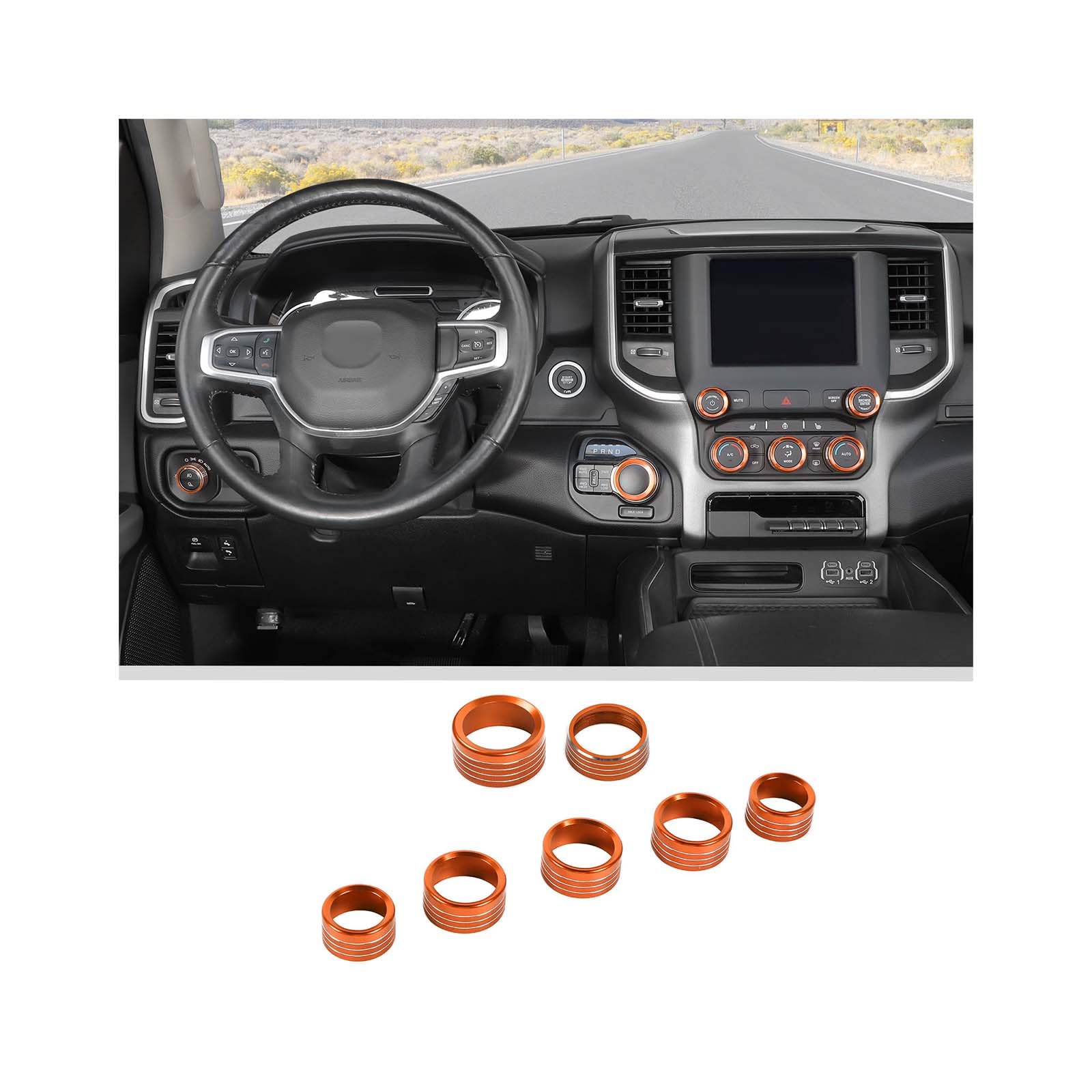 JWWY Radio AC Knobs Air Conditioner Switch Button Center Console Headlight Gear Shift Switch Knob Cover Trim Fit for 2018-2025 Dodge RAM Interior