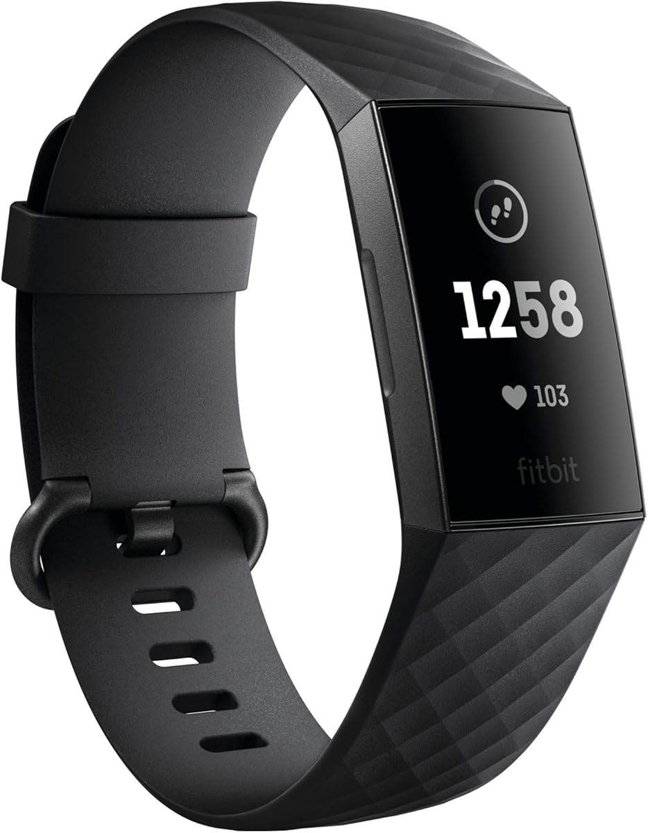 Fitbit Charge 3 Fitness Activity Tracker, Graphite/Black, One Size (S & L Bands Included) (Renewed)