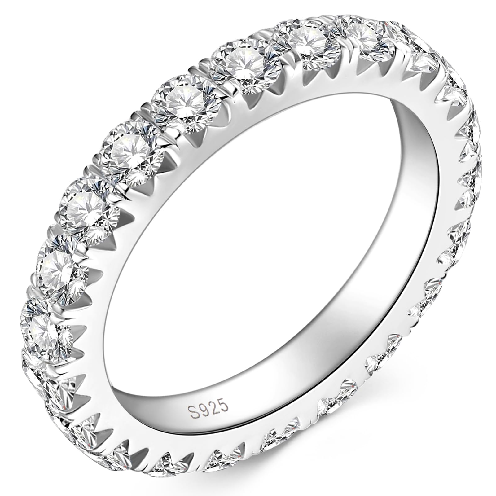 PROSTORY Moissanite Full Eternity Rings Wedding Band, 2.0cttw D Color VVS1 Clarity Promise Ring, 925 Sterling Silver Stackable Ring for Women Mom Wife