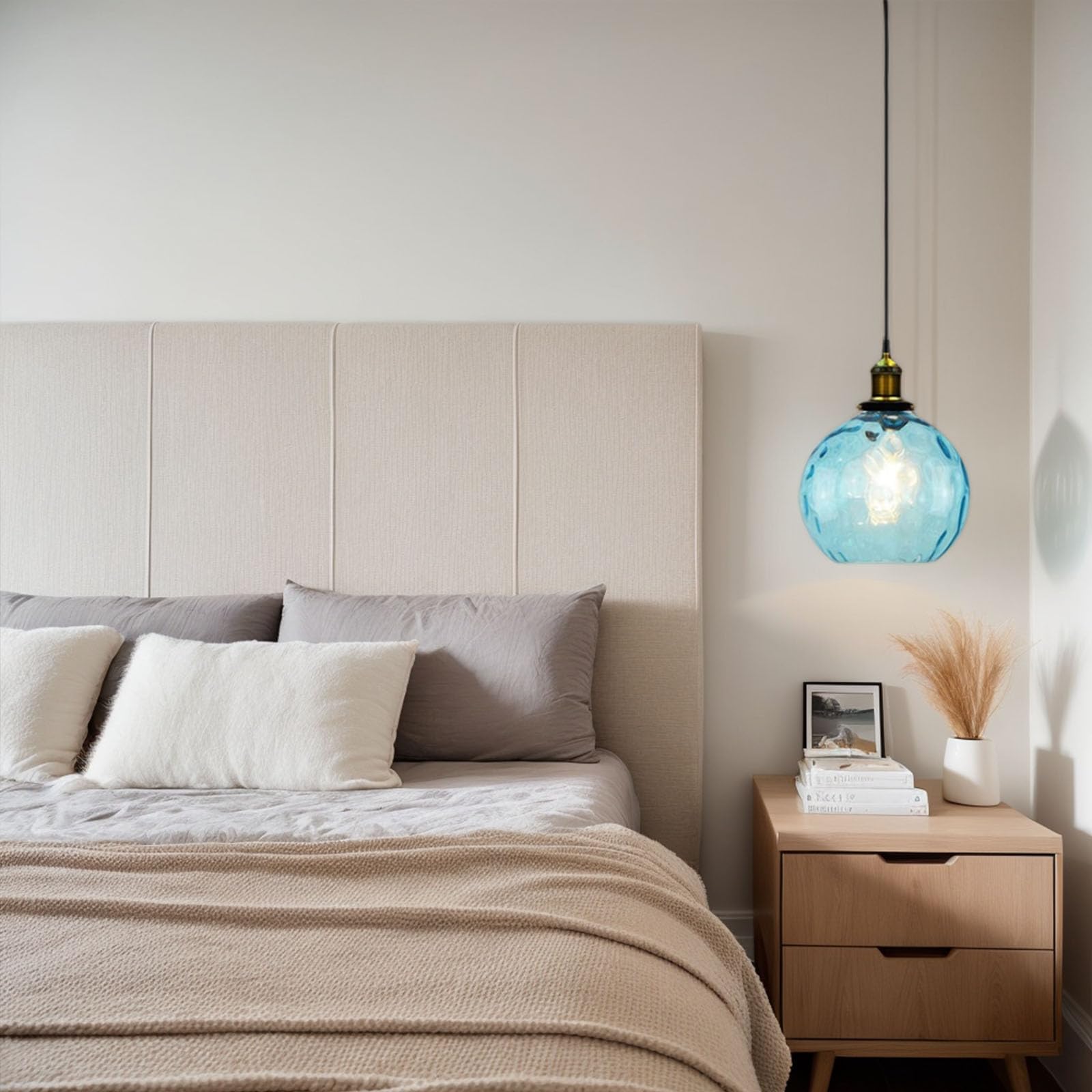 EKSED Lampadario a Sospensione Sferico in Vetro Ondulato - Lampada a Sospensione con Paralume in Ottone per Isola Cucina e Sala da Pranzo