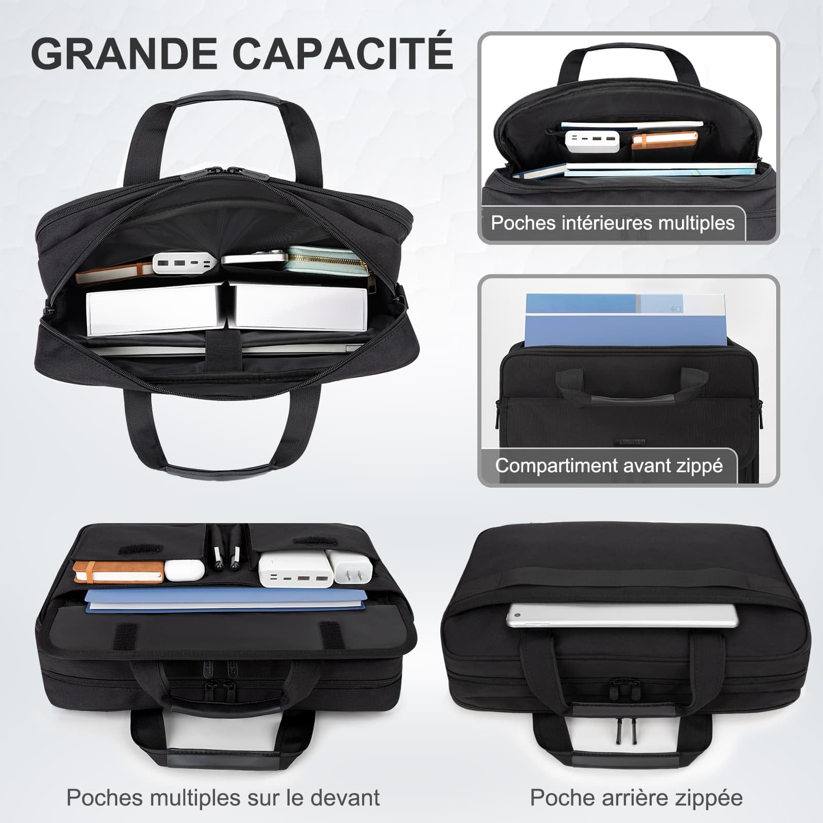 RAINYEAR Sac d'ordinateur multifonctionnel pour ordinateur portable de 15,6 pouces, Macbook Pro/Max de 16 pouces, sac à bandoulière résistant à la déchirure pour hommes, mallette de grande capacité
