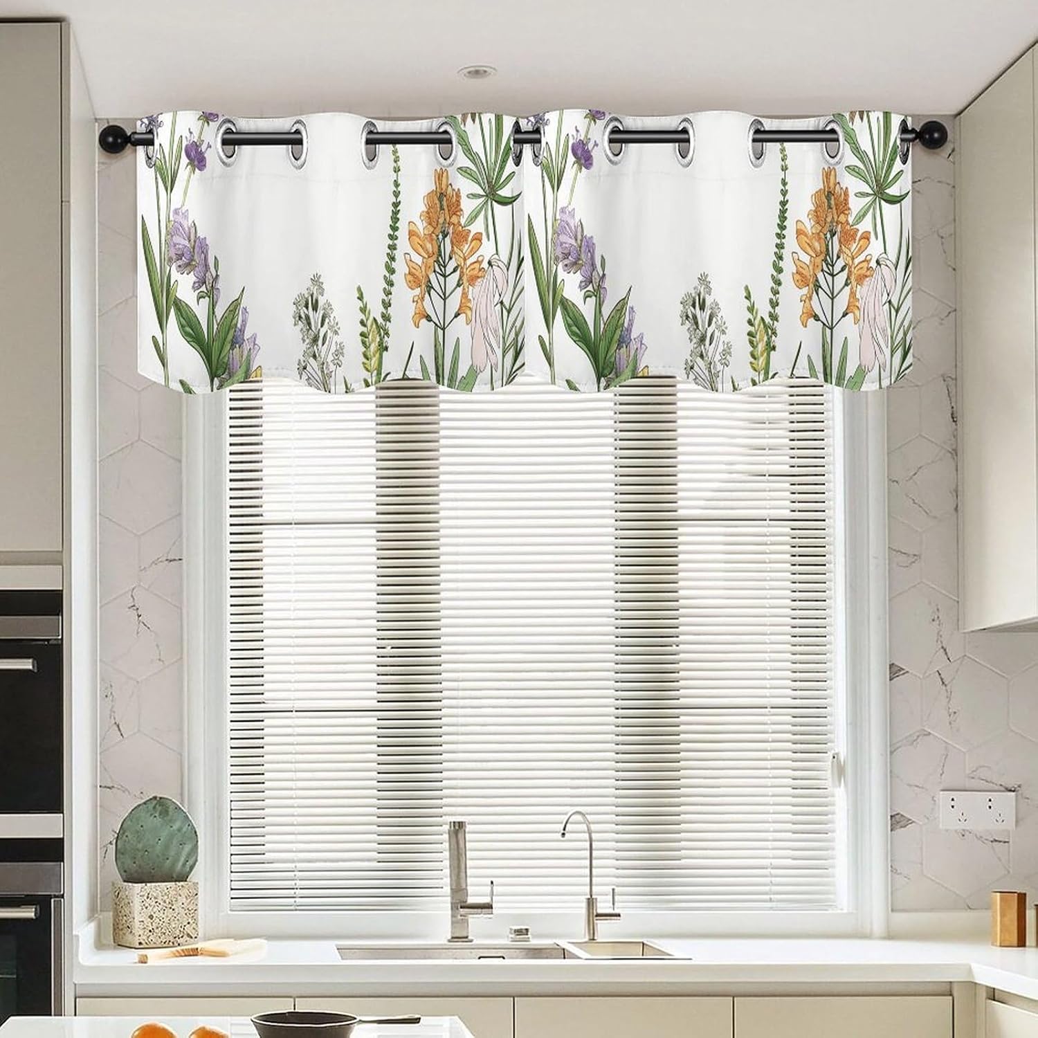 Leaves and Ginger Valance for Windows, 2 Pack Kitchen Curtains Modern Home Decor, Soft Blackout Window Curtains for Living Room & Bedroom, 18 X 52 Inch