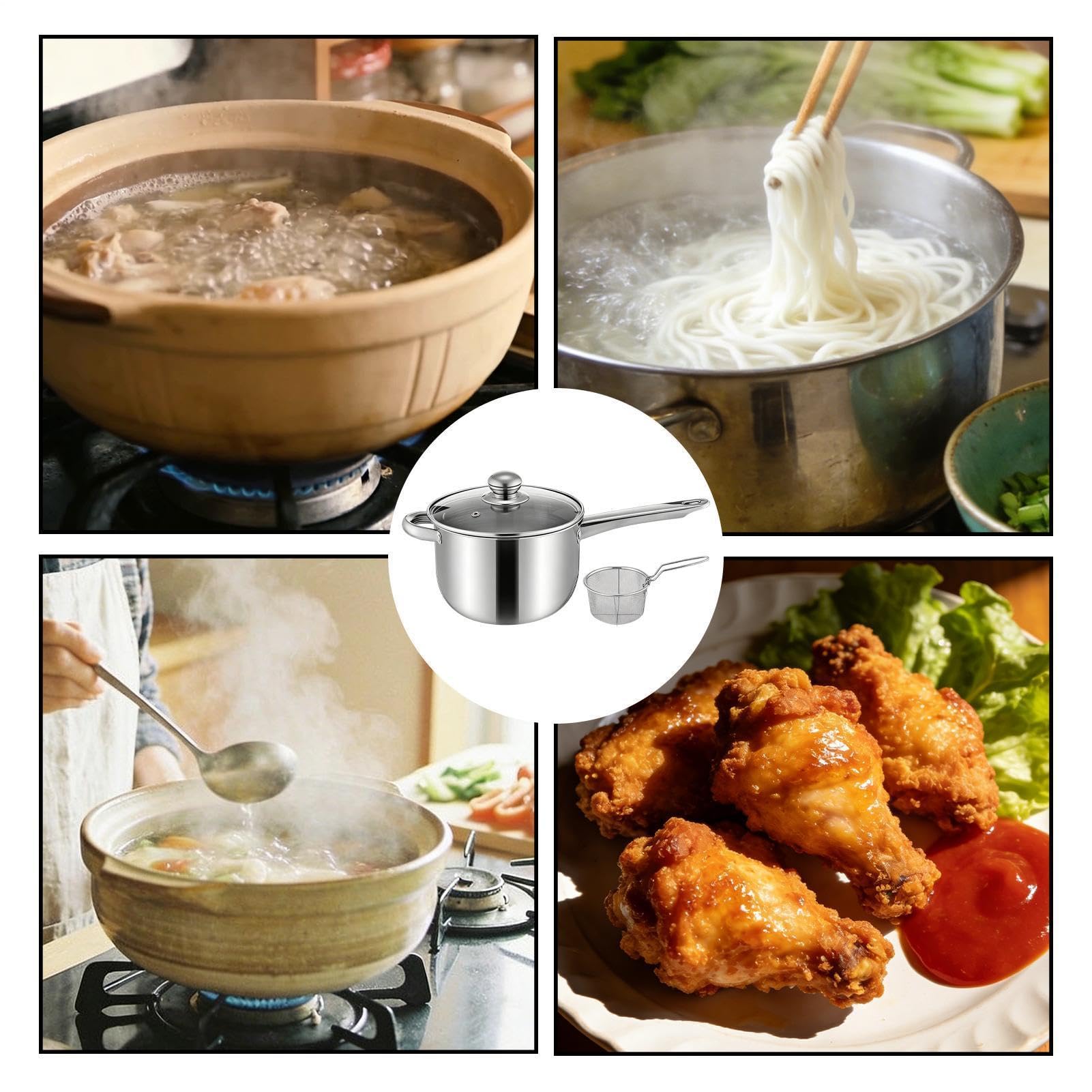 Casserole profonde compacte – Mini friteuse en acier inoxydable, petit panier, cuisine, poisson, poulet, pique-nique, fête, passoire portable, pour induction | Outil pour hayon