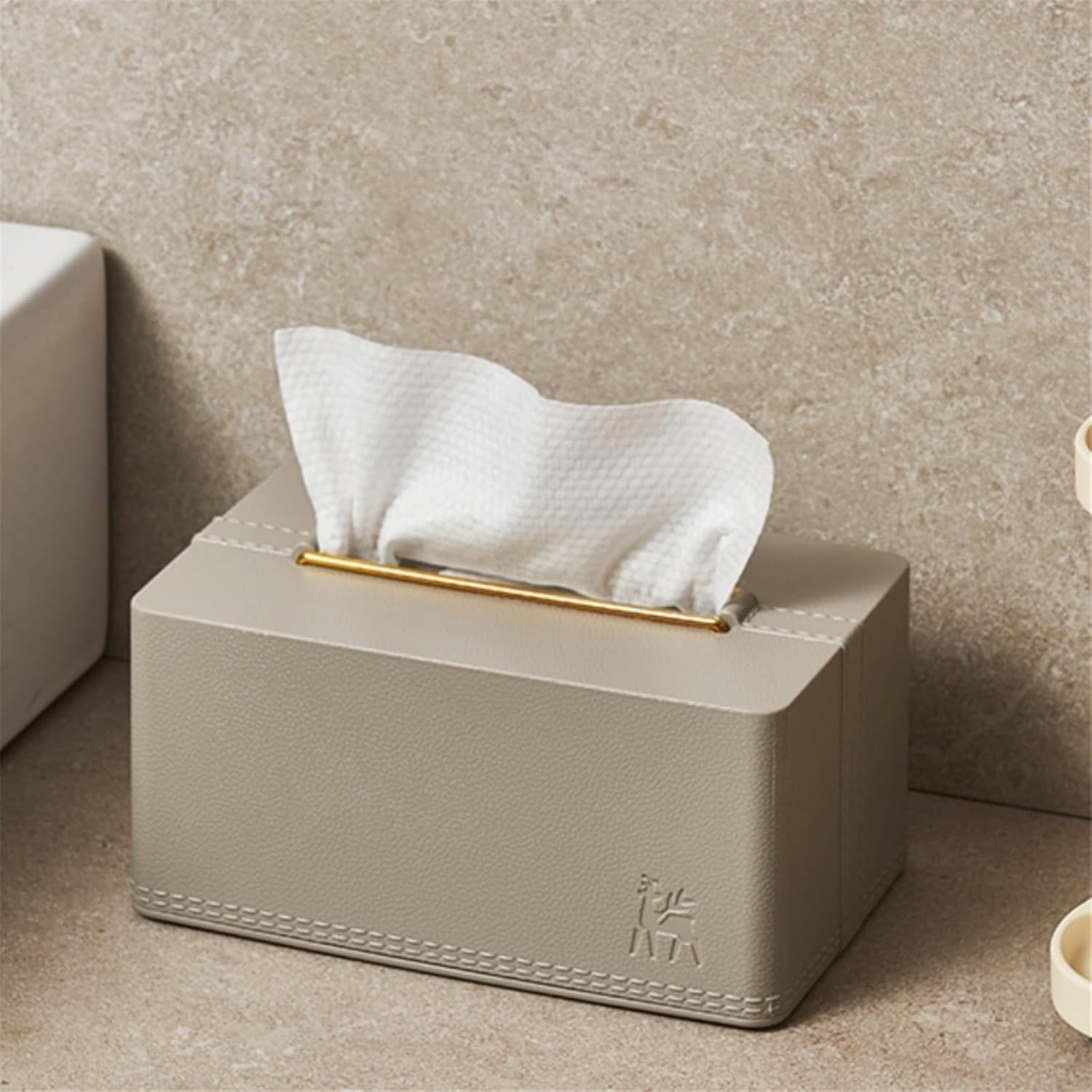 Rectangular Plastic Tissue Box Holder for Countertop Bathroom Kitchen Bedroom Living Room Decor (White)