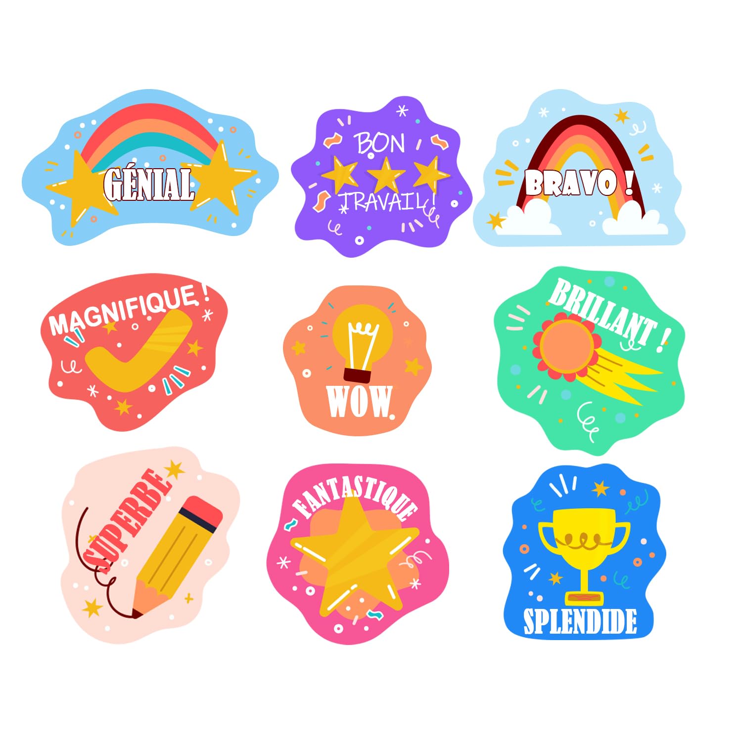 1.5 Inch French Inspirational Motivational Seals Stickers Student Reward Labels for Classroom Teacher Student,450 Pcs