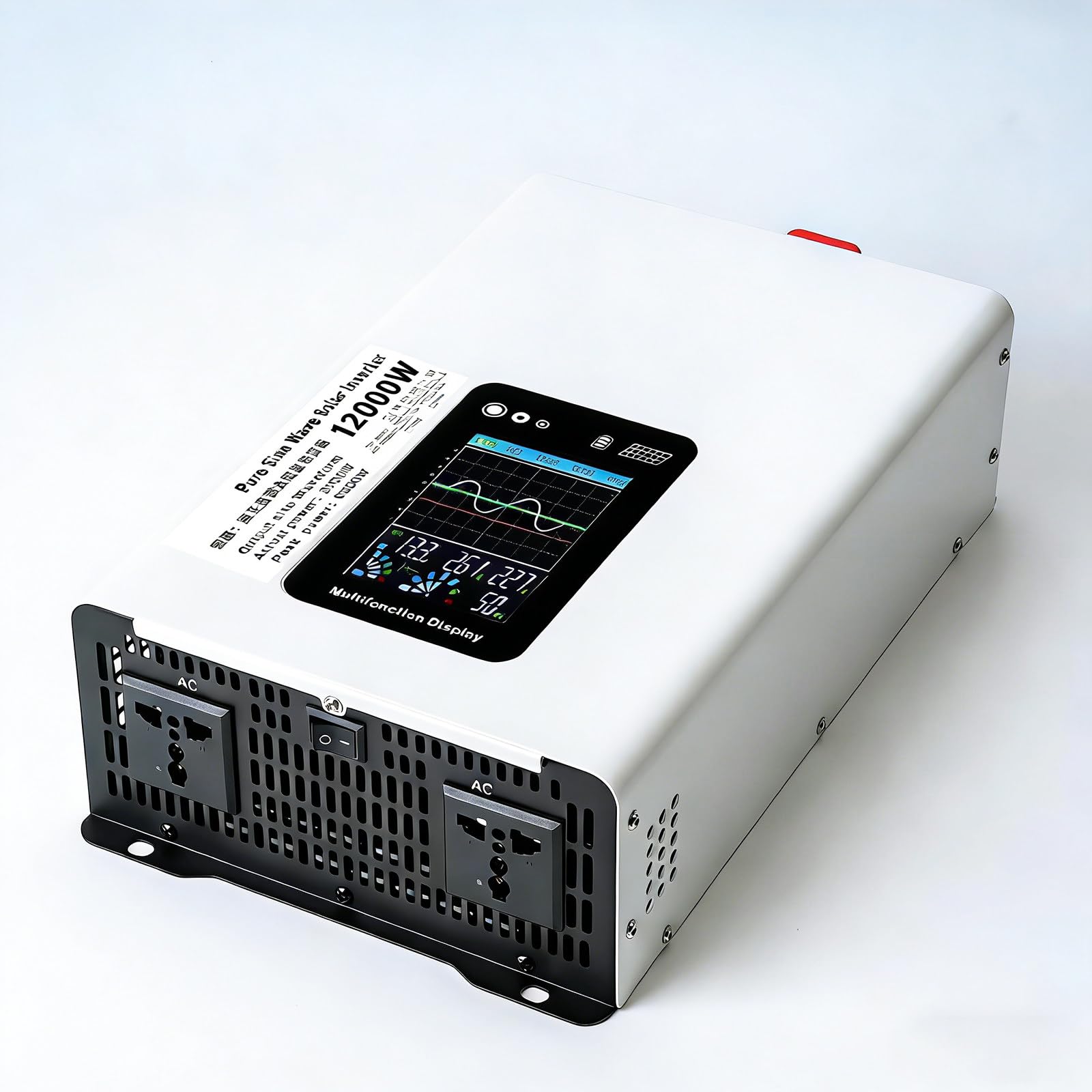 Ren sinusomvandlare 5000W/6000W kontinuerlig, topp 10000W/12000W, DC 24V/48V/60V/72V/96V till AC 110V/220V, med 2 AC-uttag och LCD-skärm, för off-grid hem, solenergi 12000W-48V