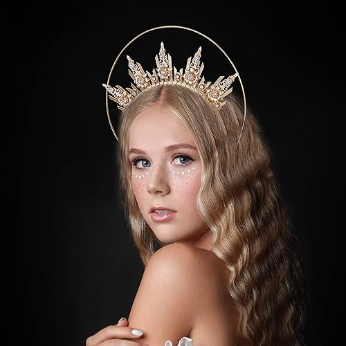 Miniatura 3 de Gold Halo Crown Headpiece - Spiked Headwear Queen Headband Surburst Halo Crown Goddness Headpiece Halloween Cosplay Renaissance Costume Accessories