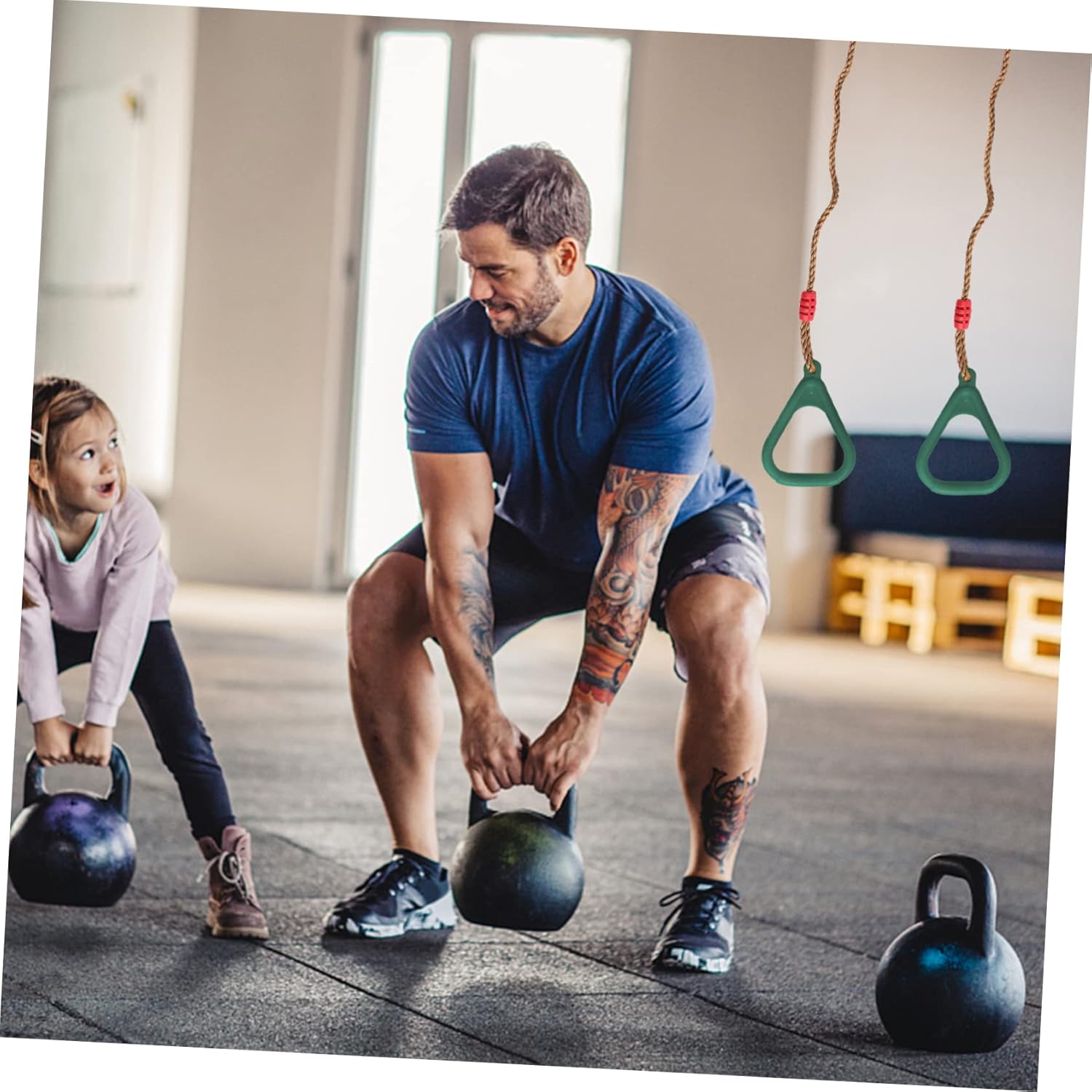 Children's Fitness Gymnastic Rings Adjustable Straps 120kg Capacity Sturdy Indoor Exercise Pull Handles for Kids for Home Workouts