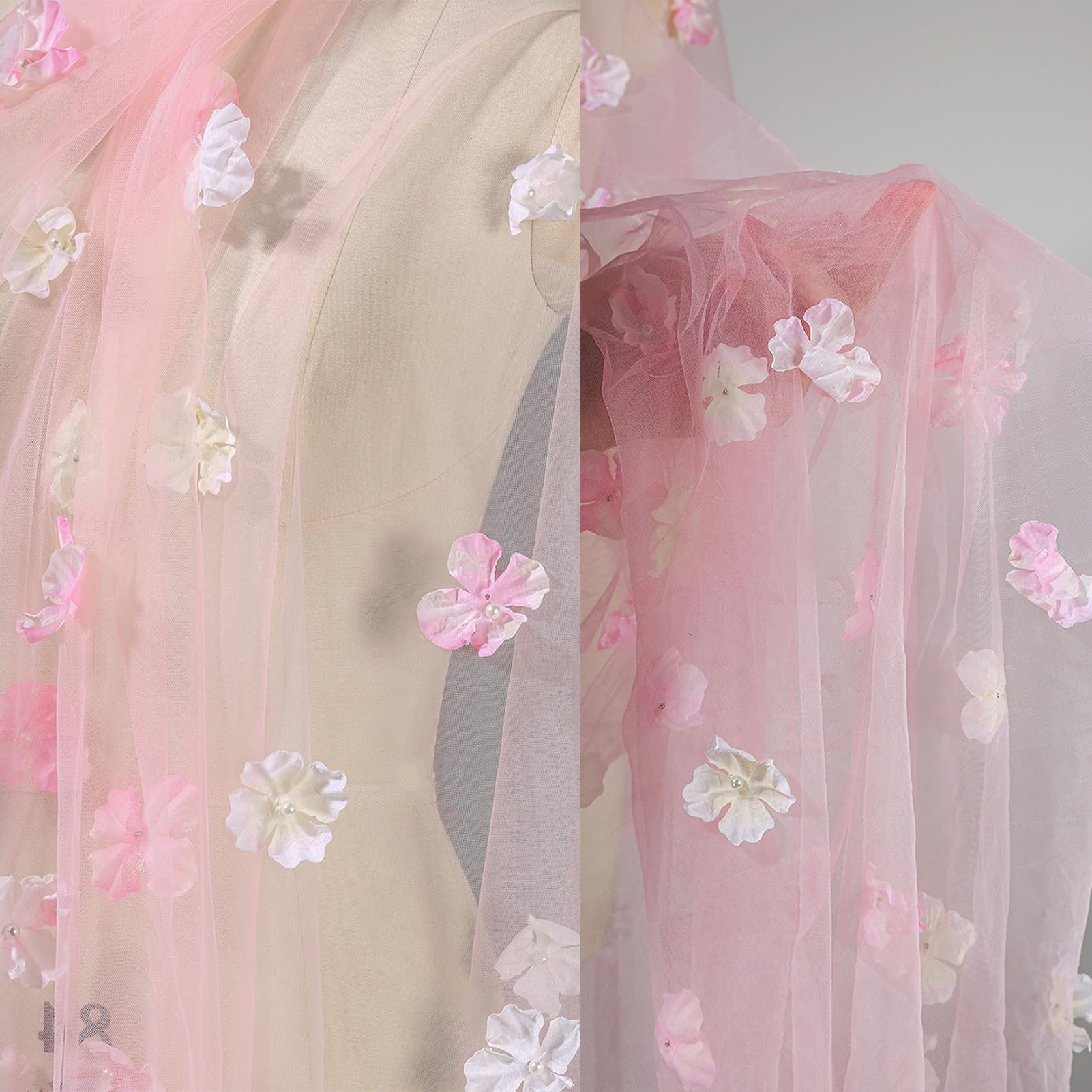 Dxcaicc Tela De Tul De Flores De Begonia Hermosa con Perlas Y Tela Suave, Ideal para Confeccionar Faldas De Dama Y Crear Un Vestido De Novia De Cuento De Hadas,Rosado,160x240cm