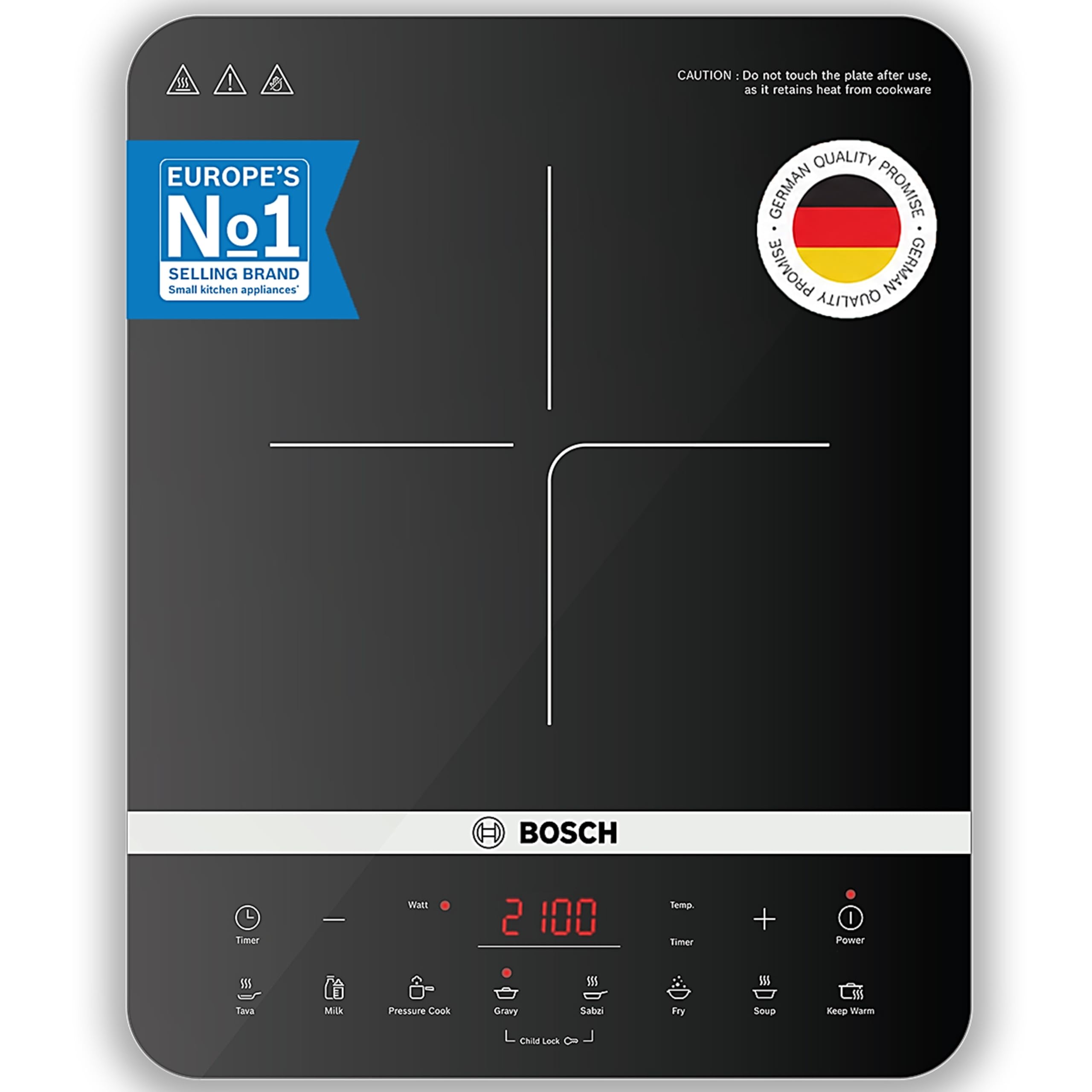 Bosch TrueSafe Indi 2100W Ultra-Sleek Induction Cooktop | Feather Touch Control Panel | Superior 6KV Surge Protection | 8 Preset Menus & Timer | 3 Year Coil Warranty | Child Safety Lock | (PI815S11EI)-image-10