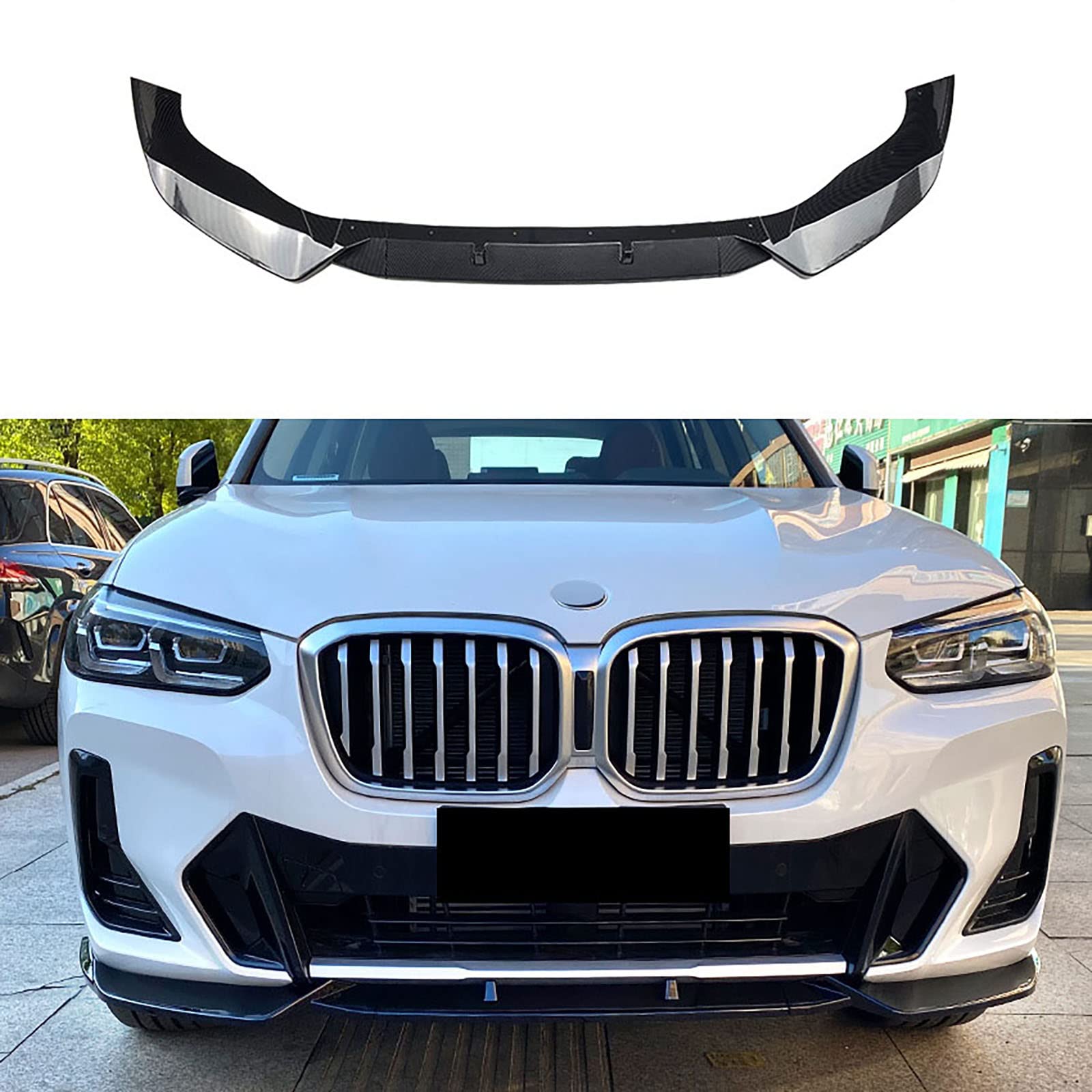 Car Front Shovel Lip Splitter Spoiler für BMW X3 G01 X4 G02 M Pack Late 2022+, Chin Bumper Diffusor Body Dekorativer Schutz Styling Zubehör,Carbon Fiber Look