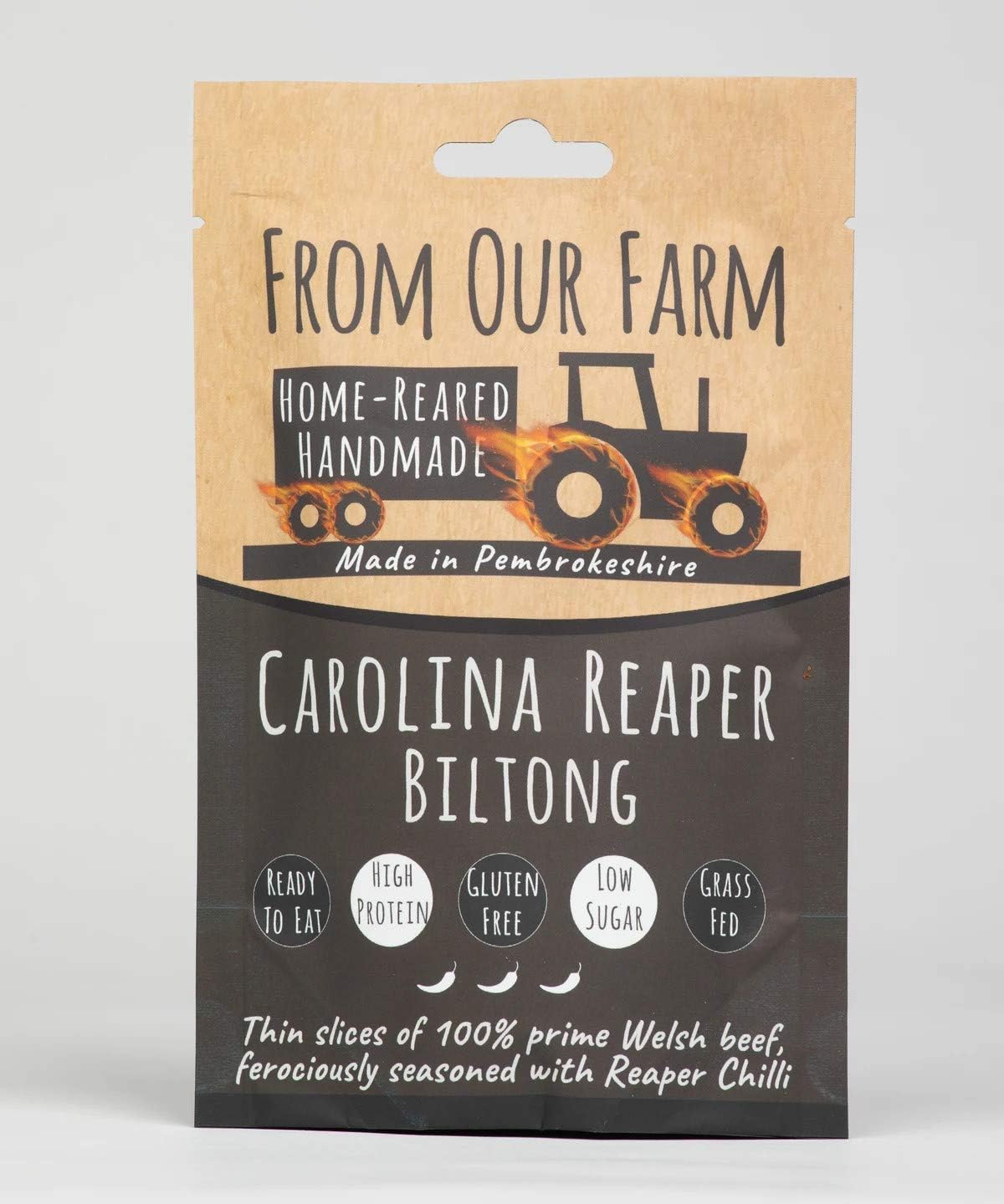 From Our Farm Carolina Reaper Beef Biltong - 35g - Super Spicy Snack - World's Hottest Chilli! - (Box of 6)