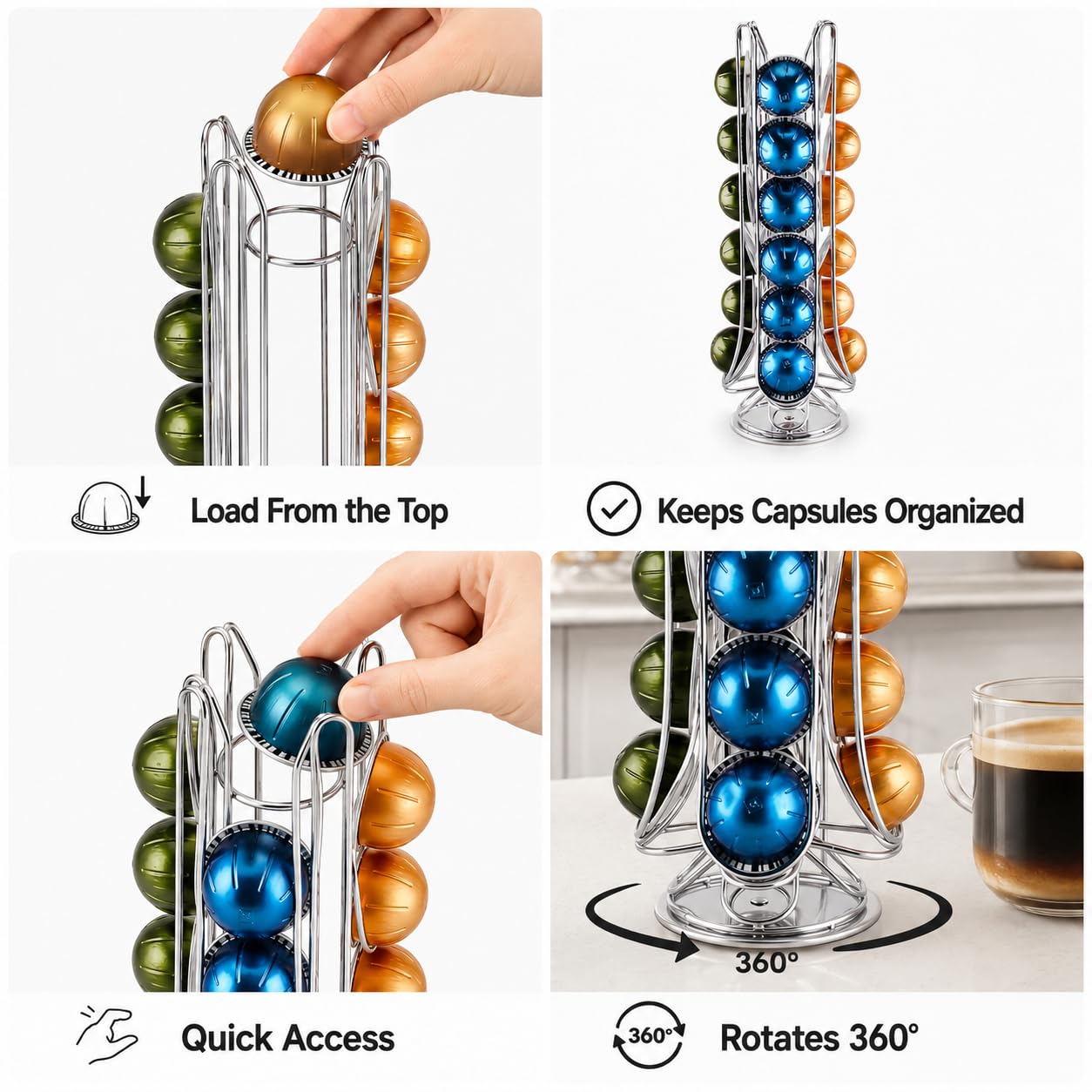 Exzact Soporte para cápsulas de café, compatible con Vertuo, no vendido ni creado por Vertuo, capacidad máxima para 24 cápsulas, soporte giratorio para cápsulas de café (embalaje nuevo)