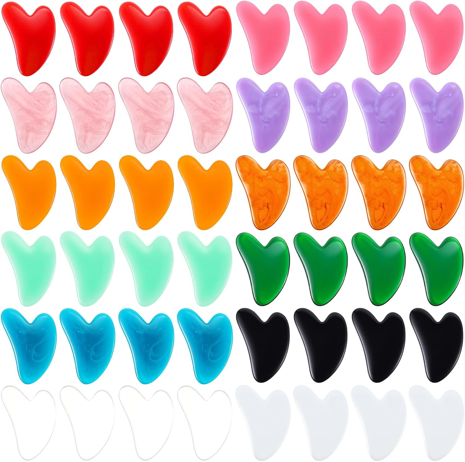48 Pcs Gua Sha Facial Tool Resin Gua Sha Massage Tool Heart Shaped Guasha Stone Guasha Board for Face Body Skin Massage Spa Acupuncture Prevent Wrinkles (Multi Colors)
