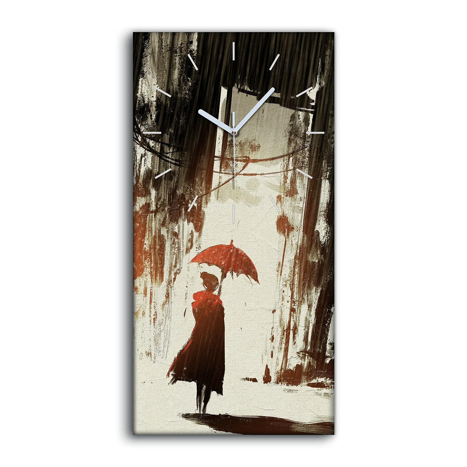 Horloge sur toile sans bruit tableau déco salon moderne femme sous la pluie 30x60cm