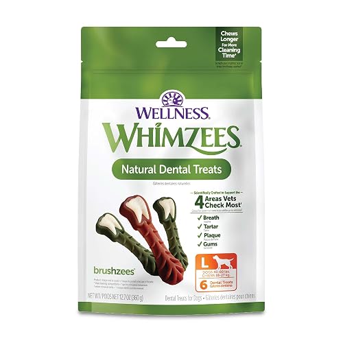 Whimzees Wellness Brushzees Dog Dental Treats, Natural Chews, Large Size Stick, (6 Count) - Dental Large - 6 Count (Pack of 1)