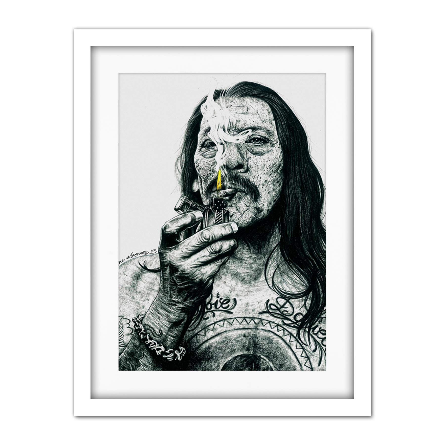 Wee Blue Coo Danny Trejo Tattoo Inked Ikons Wayne Maguire Artwork Framed Wall Art Print 18X24 Inch