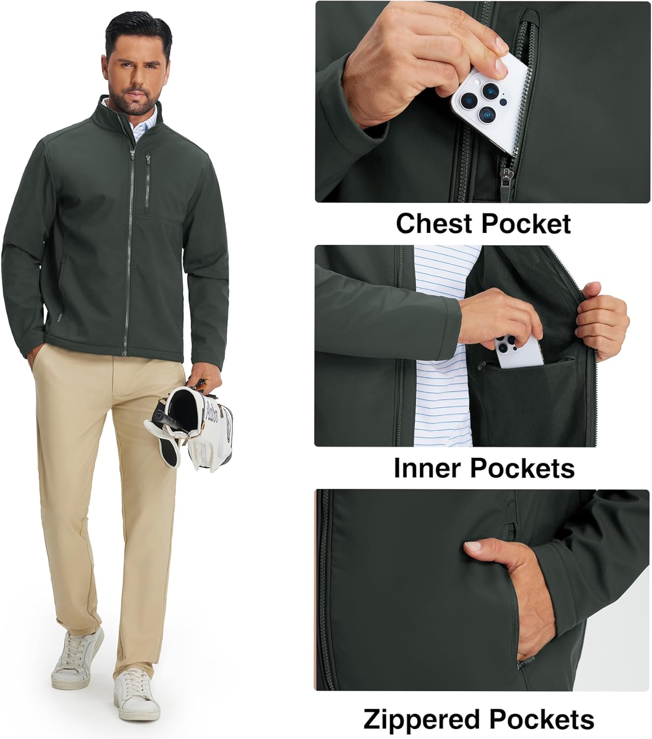 M MAELREG Men's Lightweight Softshell Jacket Fleece Lined Water Resistant Golf Windbreaker Winter Outdoor Hiking Warm Jacket - Image 4